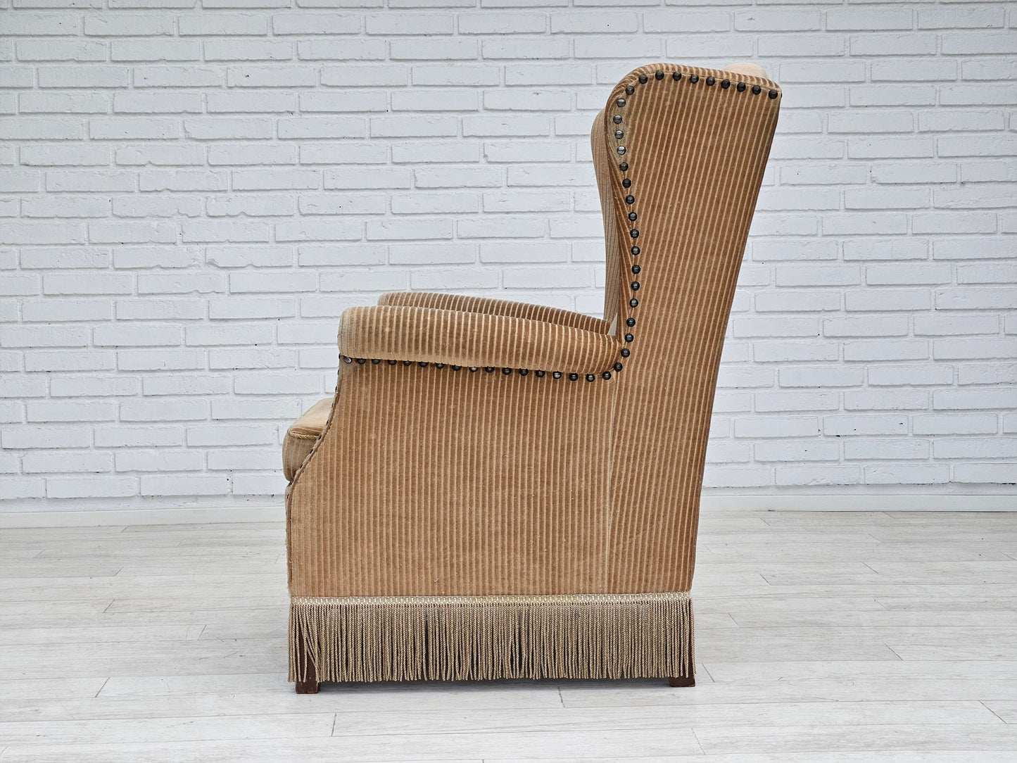 1970s, Danish design, armchair in corduroy, ash wood, original condition.