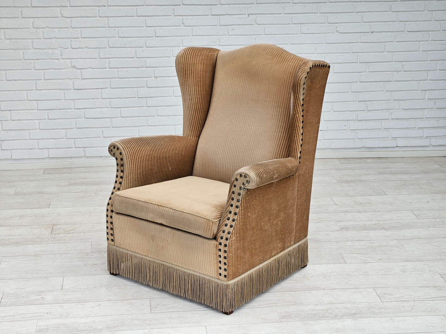 1970s, Danish design, armchair in corduroy, ash wood, original condition.