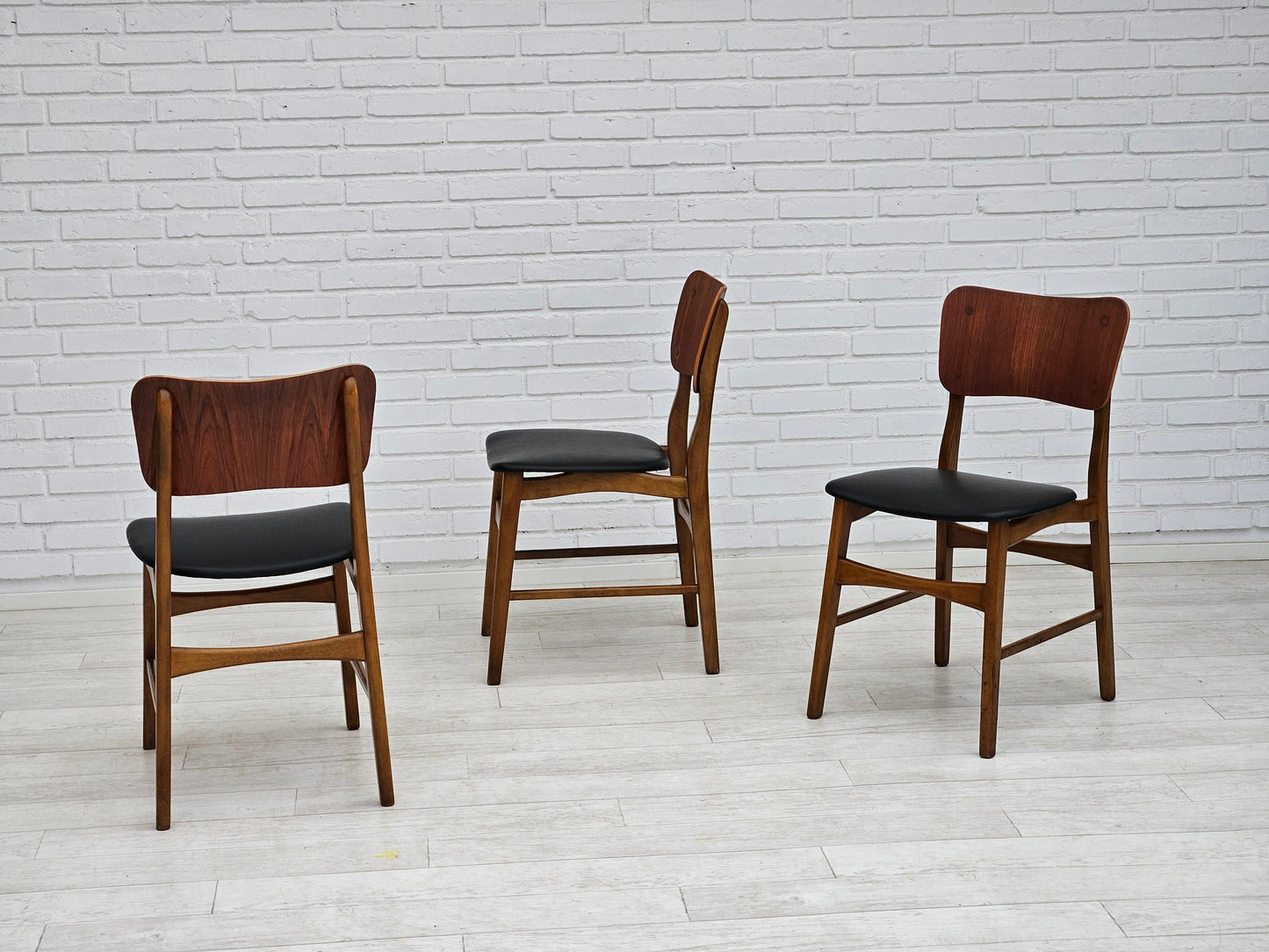 1960s, Danish design by Ib Kofod Larsen, set of 3 dining chairs model 62.