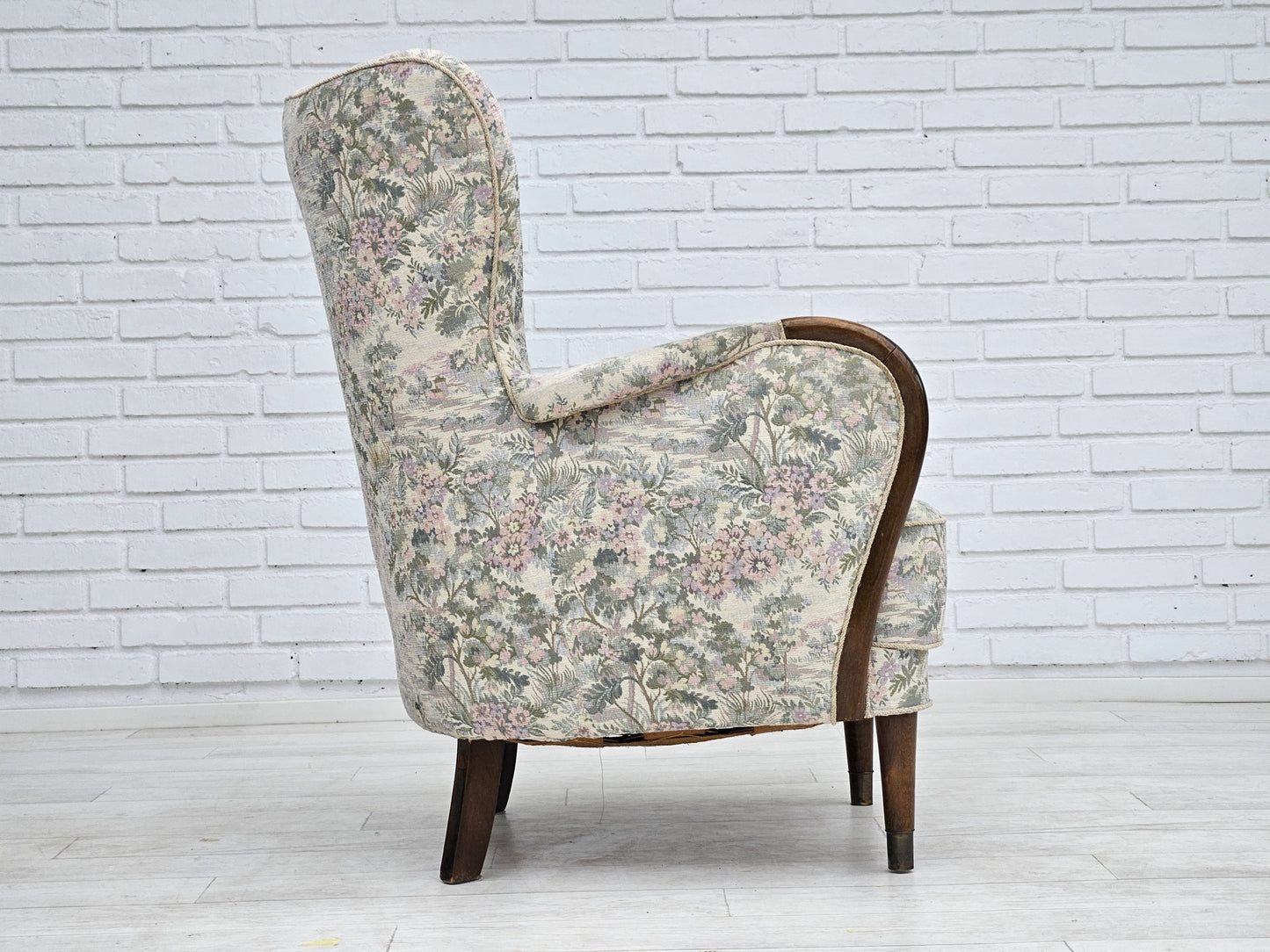 1955-60s, Danish design, armchair in floral multicolor fabric, original condition.