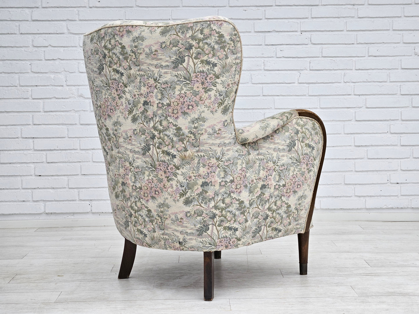 1955-60s, Danish design, armchair in floral multicolor fabric, original condition.