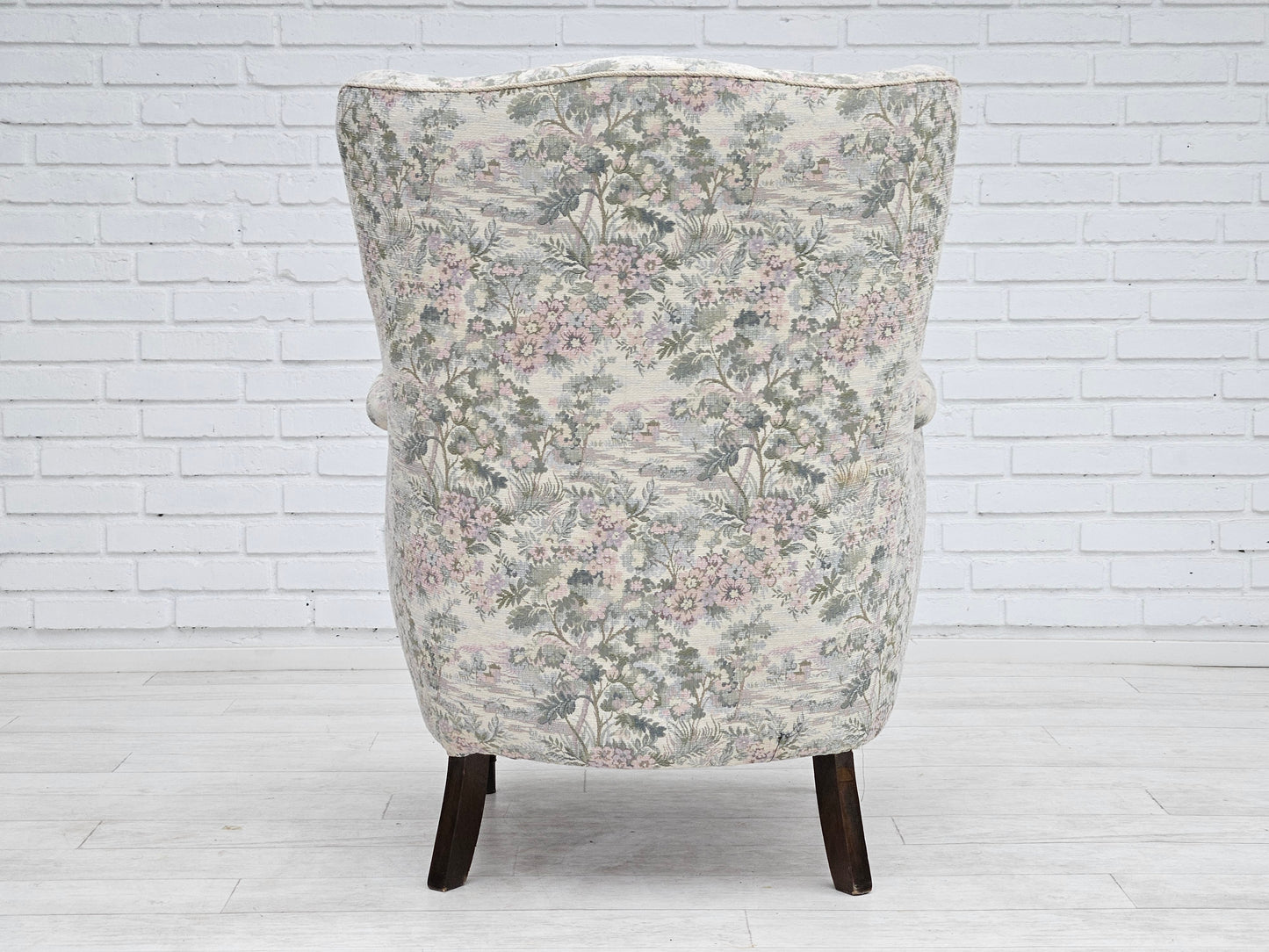 1955-60s, Danish design, armchair in floral multicolor fabric, original condition.