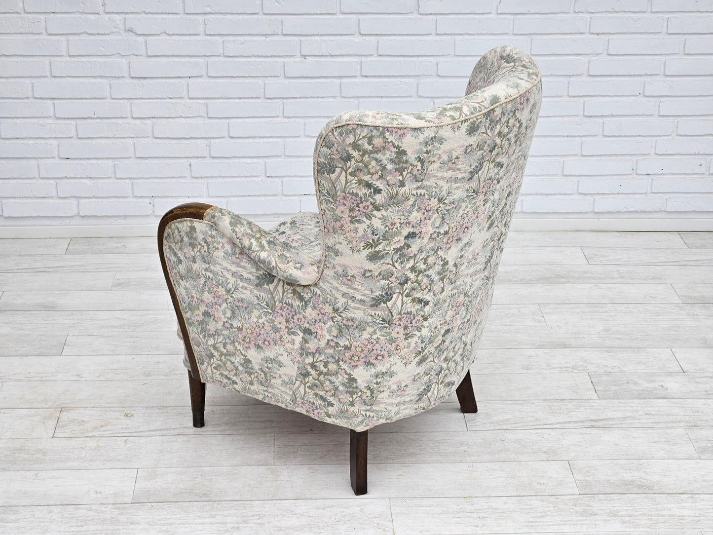 1955-60s, Danish design, armchair in floral multicolor fabric, original condition.