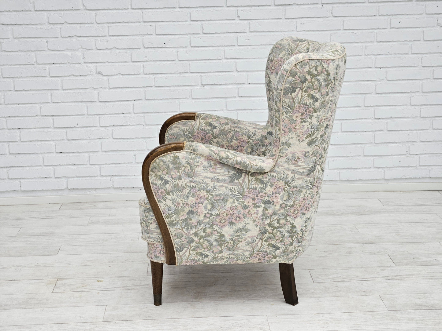 1955-60s, Danish design, armchair in floral multicolor fabric, original condition.