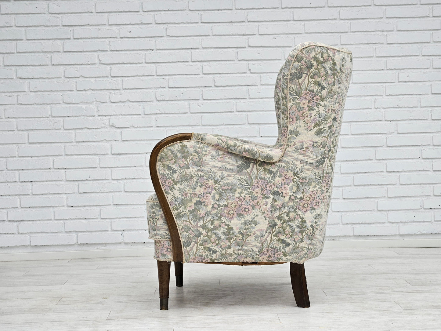 1955-60s, Danish design, armchair in floral multicolor fabric, original condition.