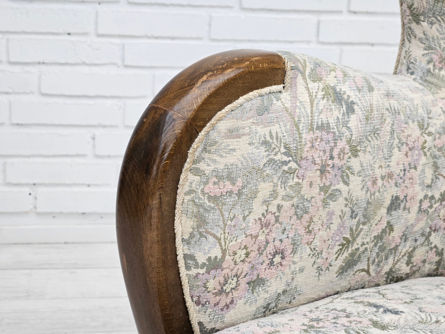 1955-60s, Danish design, armchair in floral multicolor fabric, original condition.