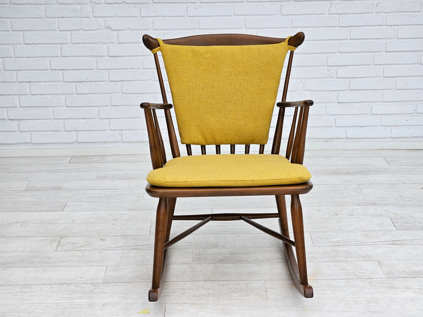 1960-70s, Danish design by Farstrup Stolefabrik, reupholstered rocking chair.