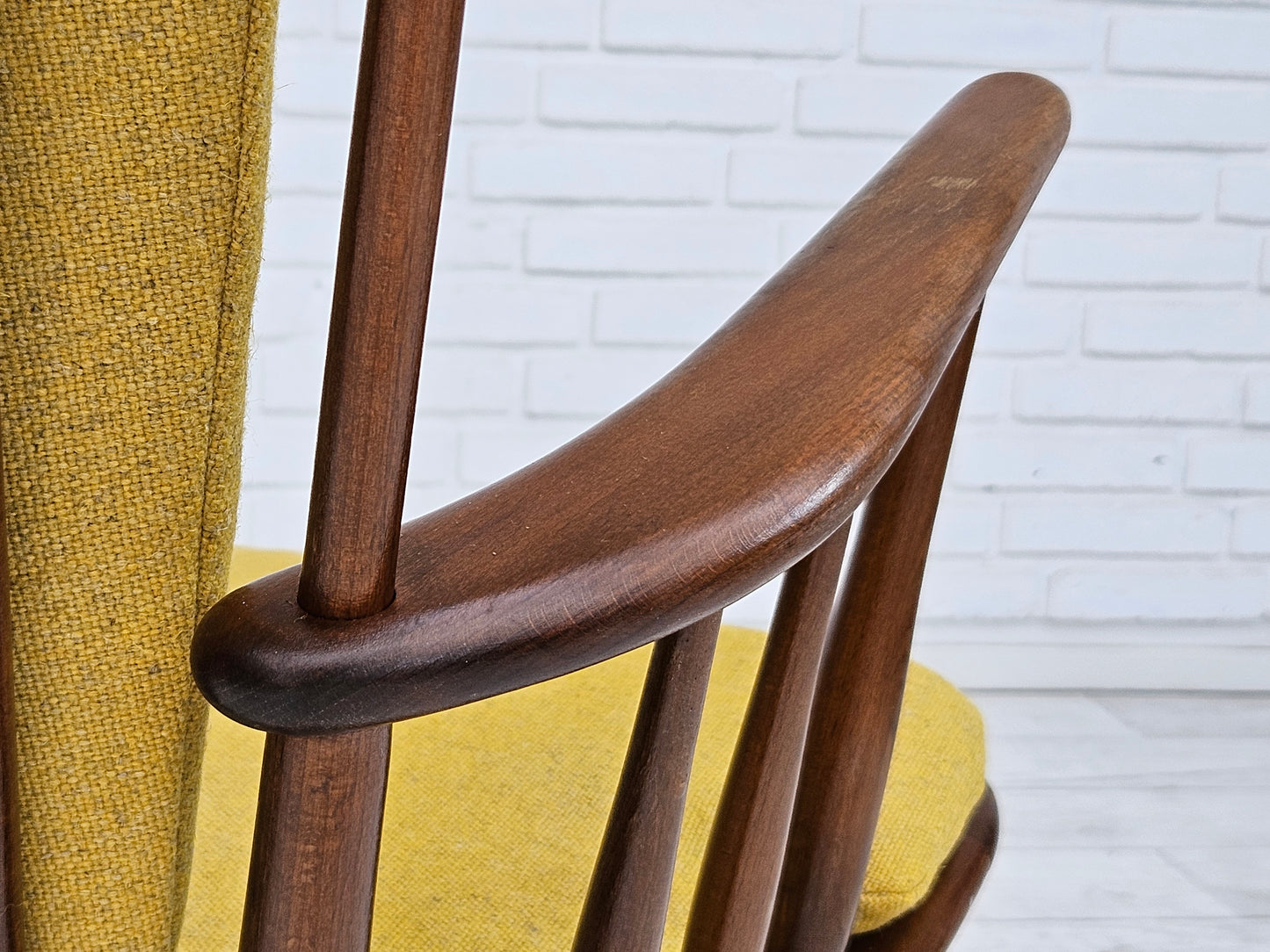 1960-70s, Danish design by Farstrup Stolefabrik, reupholstered rocking chair.