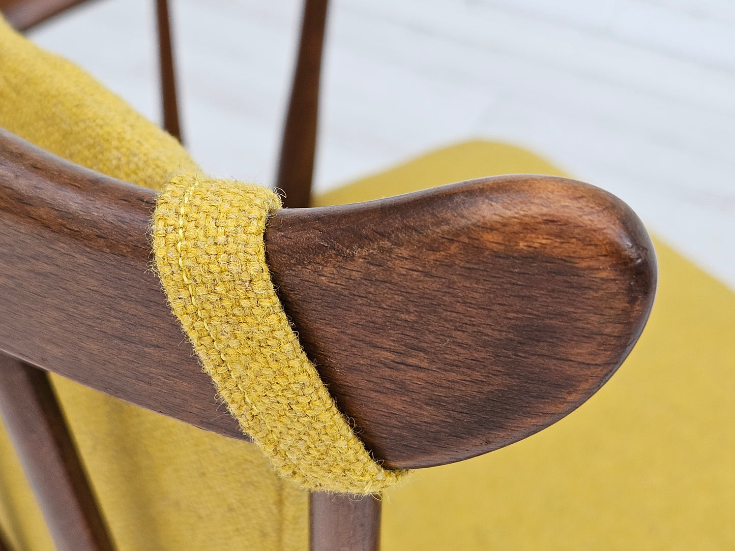 1960-70s, Danish design by Farstrup Stolefabrik, reupholstered rocking chair.