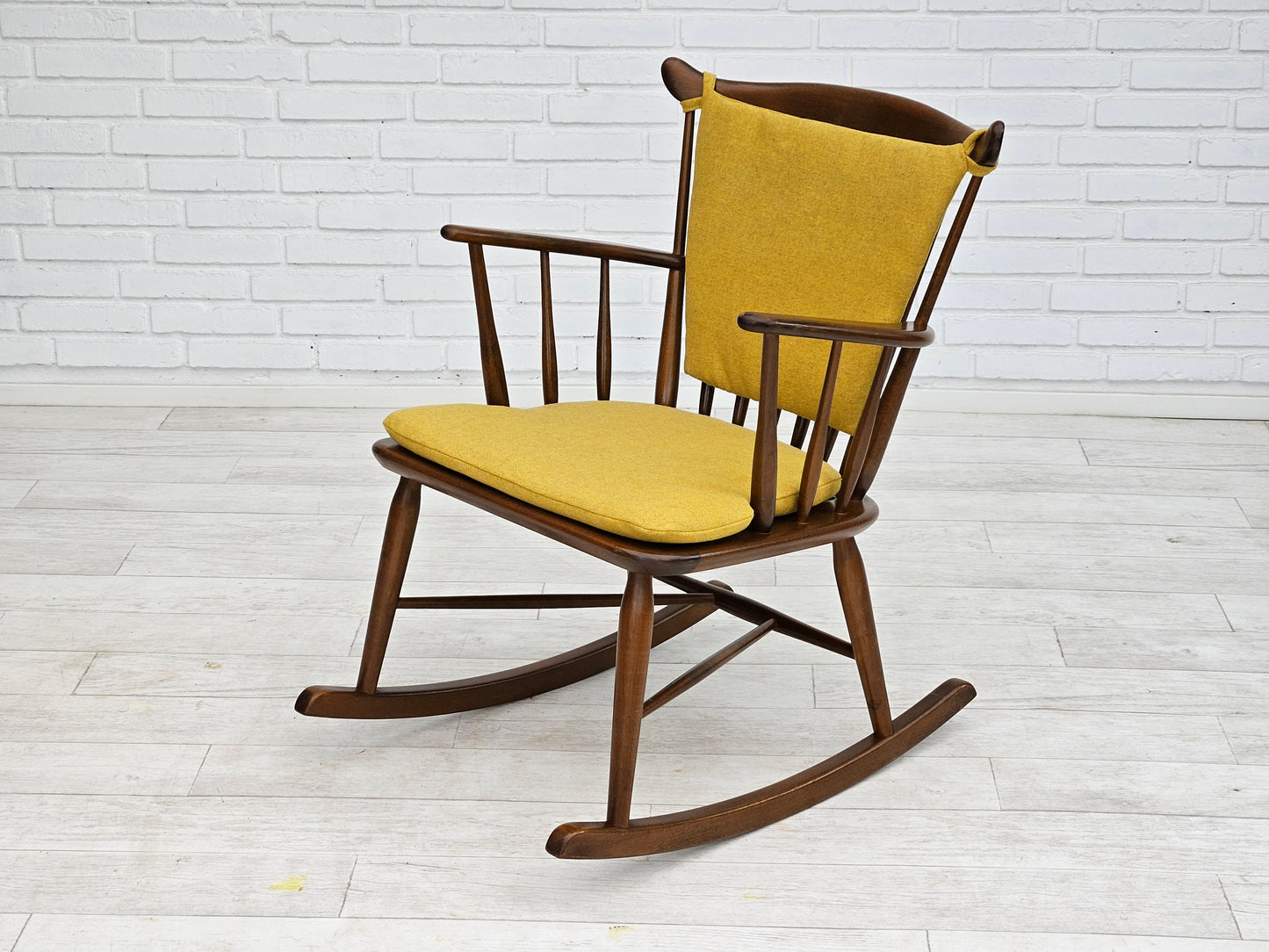 1960-70s, Danish design by Farstrup Stolefabrik, reupholstered rocking chair.