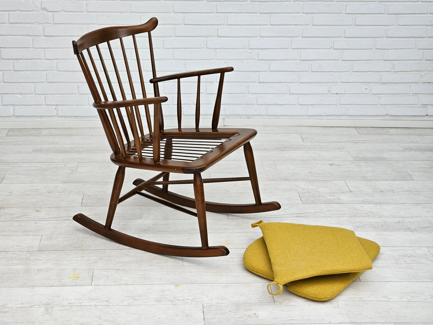 1960-70s, Danish design by Farstrup Stolefabrik, reupholstered rocking chair.