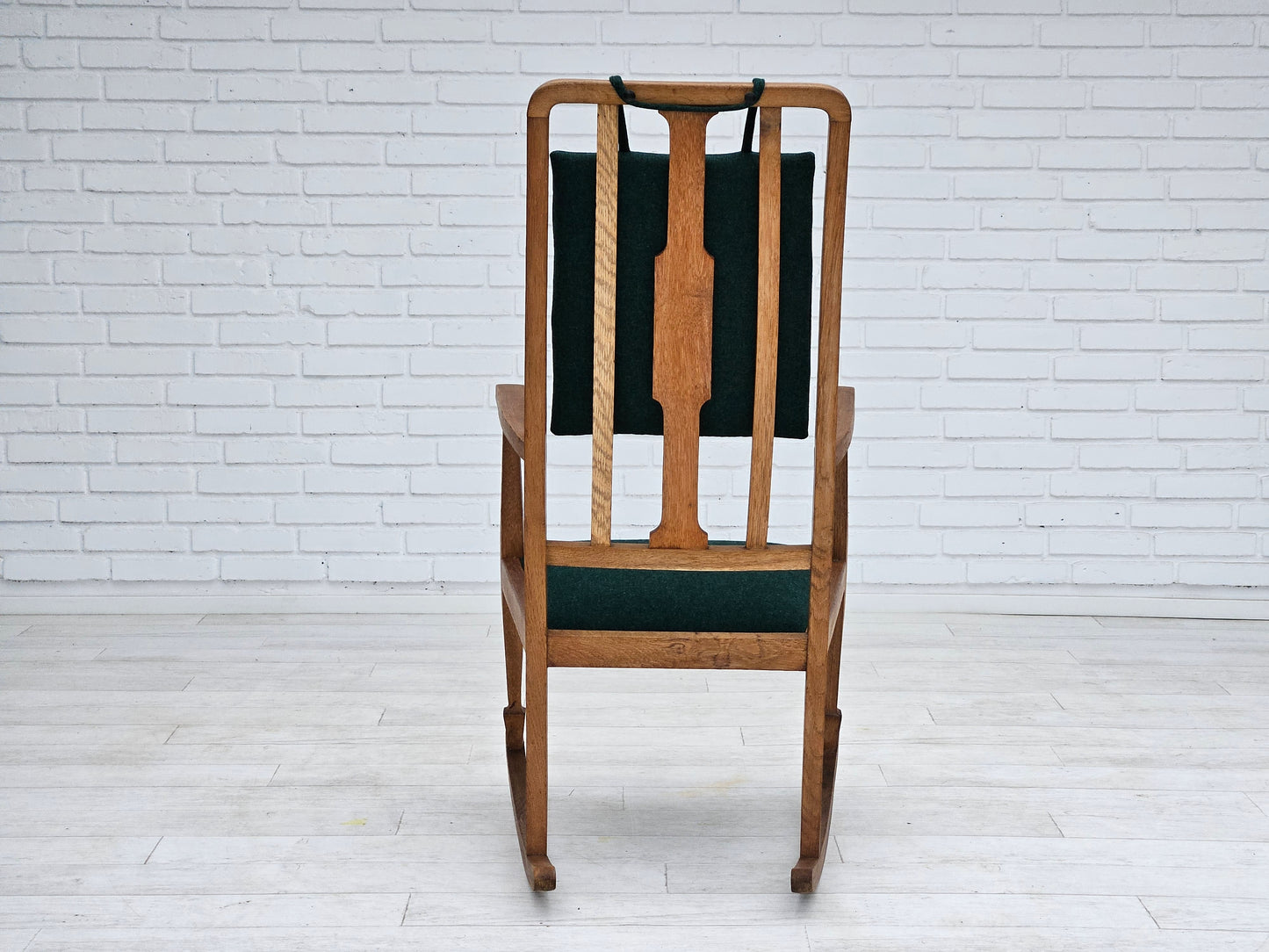 1950-60s, reupholstered Danish highback rocking chair, furniture wool.