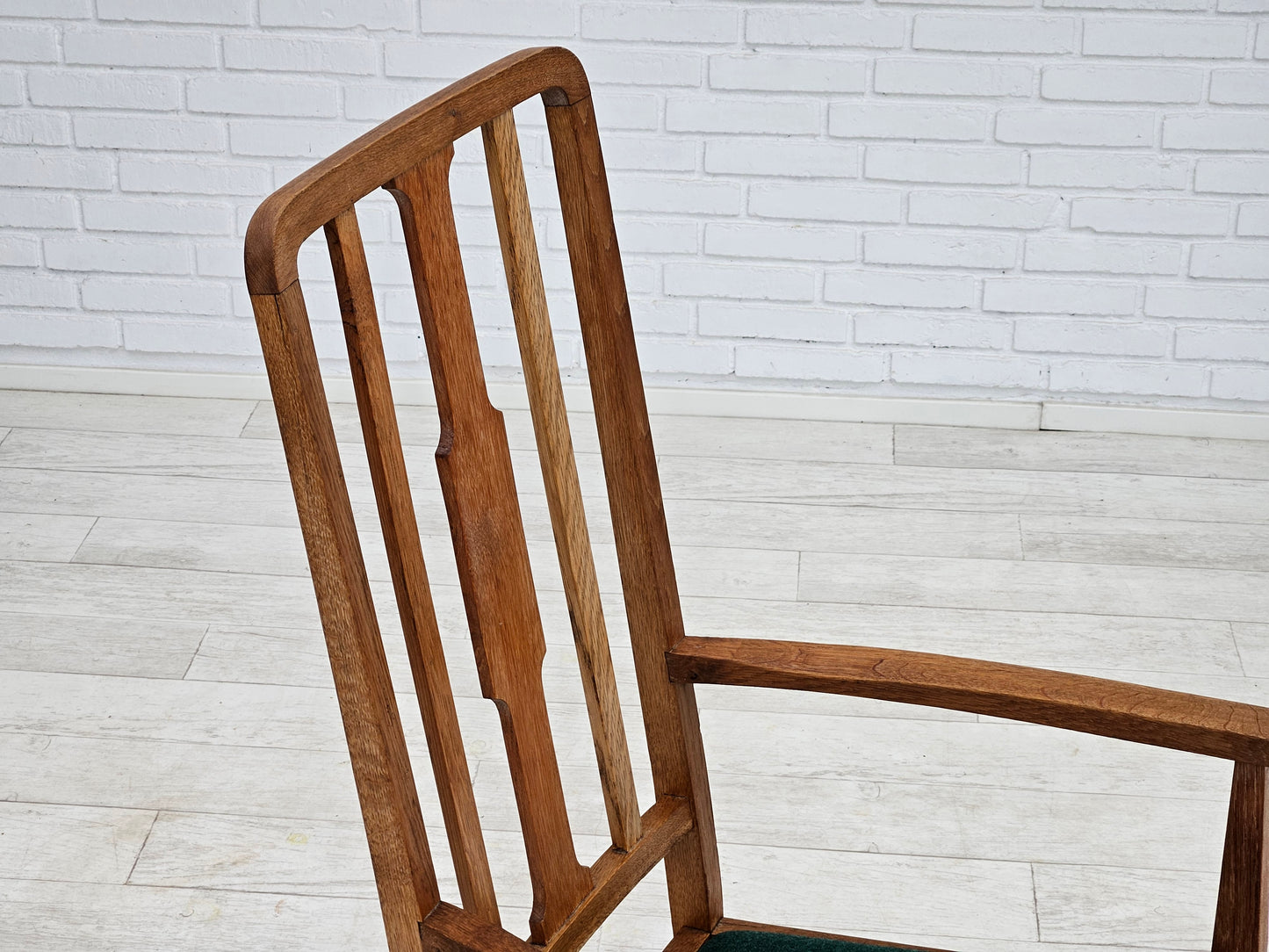 1950-60s, reupholstered Danish highback rocking chair, furniture wool.