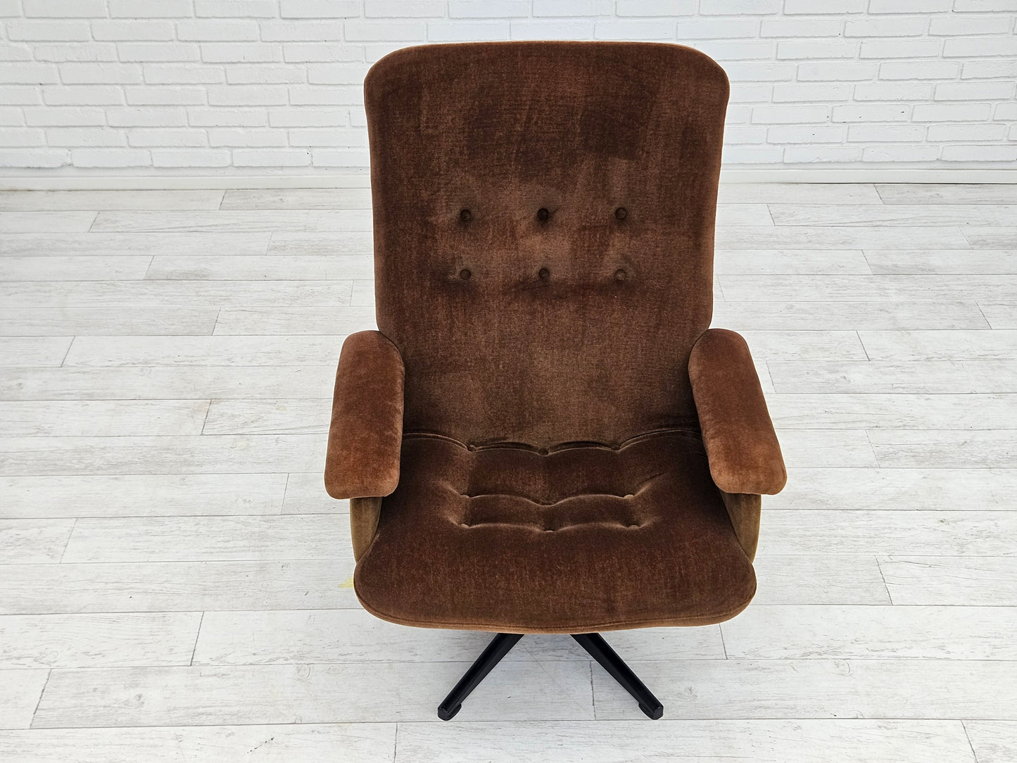 1970s, Vintage Scandinavian swivel chair, velour, original condition.