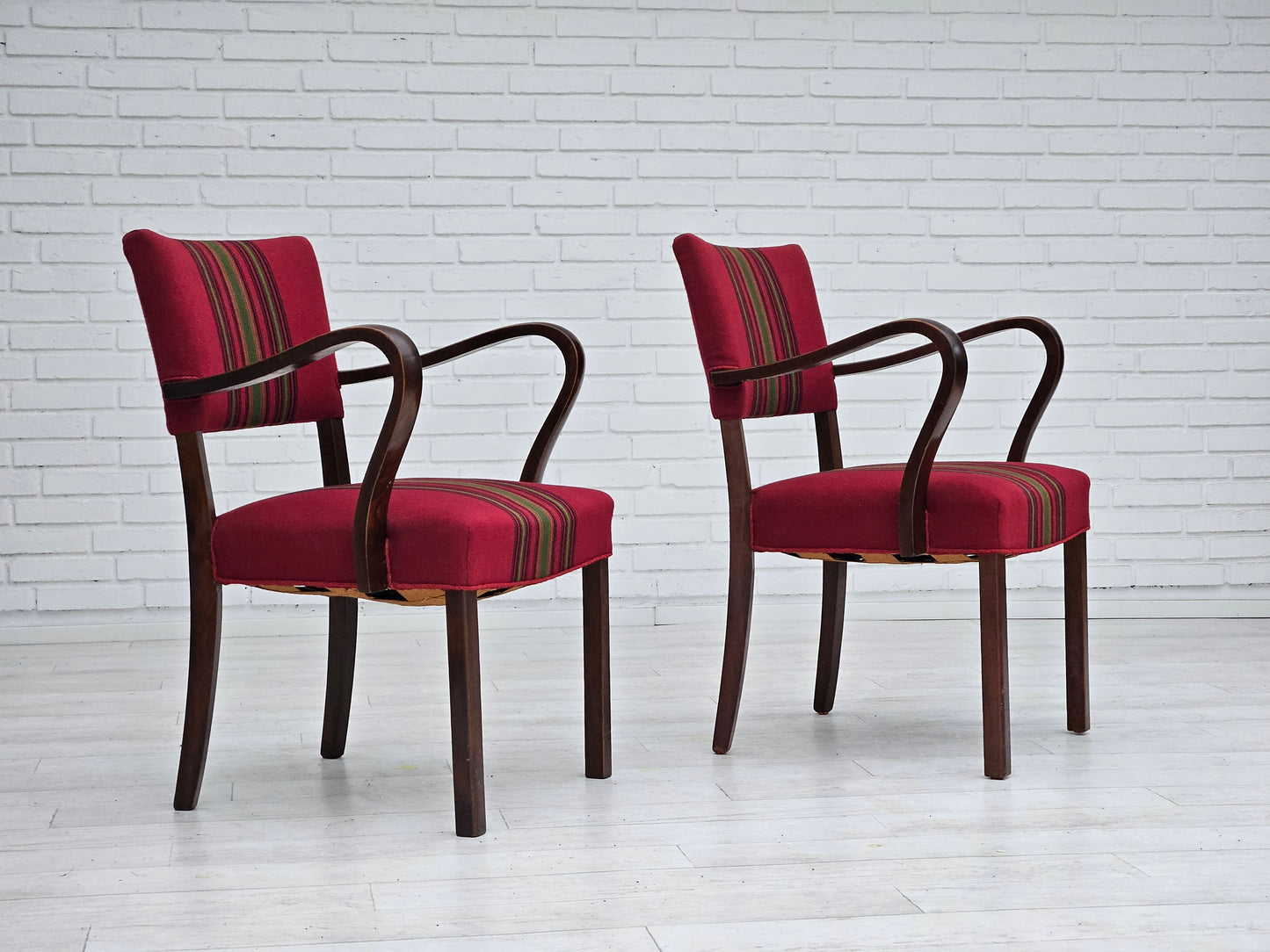 1950s, pair of Danish armchairs, original very good condition, ash wood.