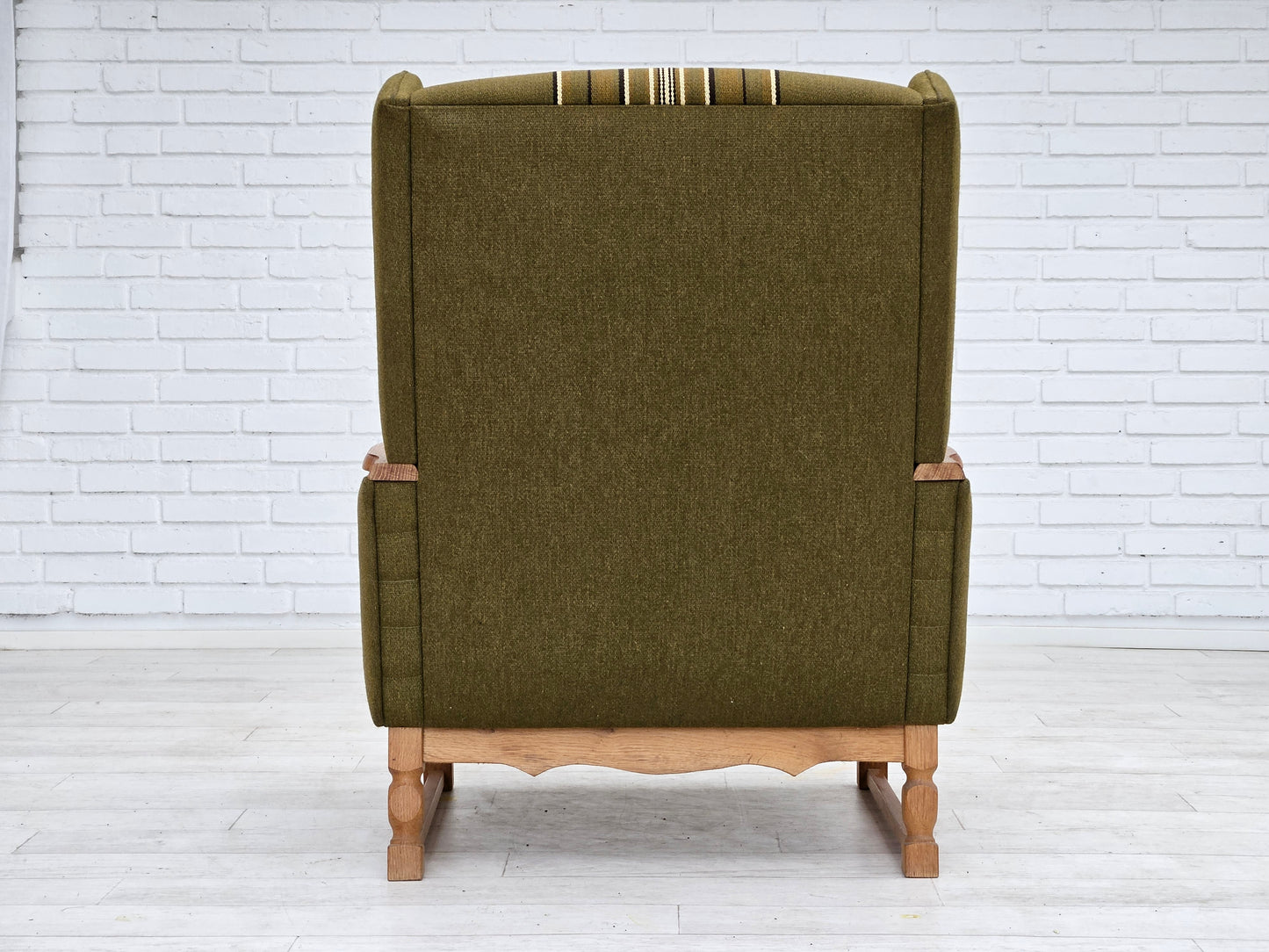 1970s, Danish wingback chair, original upholstery, green furniture wool.