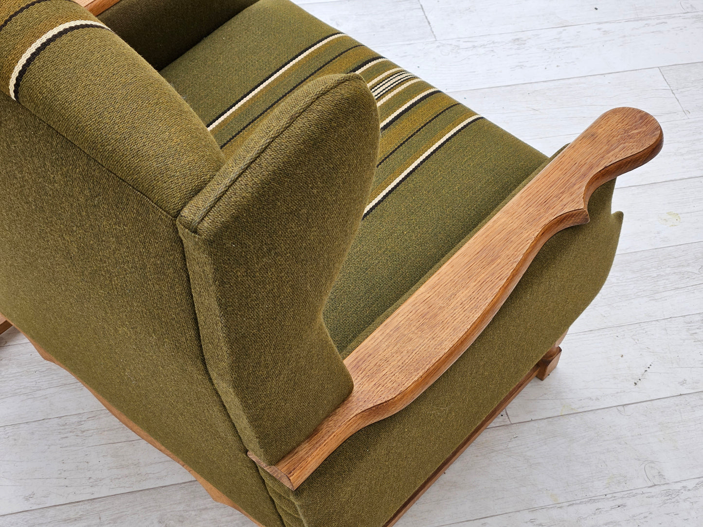 1970s, Danish wingback chair, original upholstery, green furniture wool.