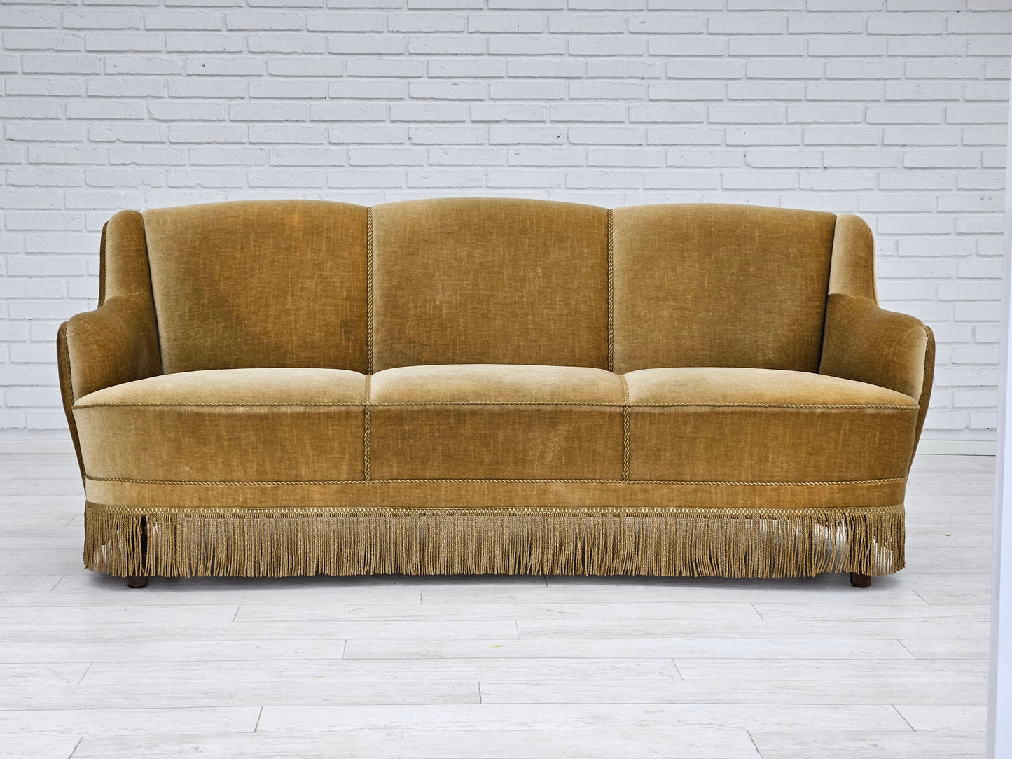 1970s, Danish 3-seater "Banana" sofa, original green velour.