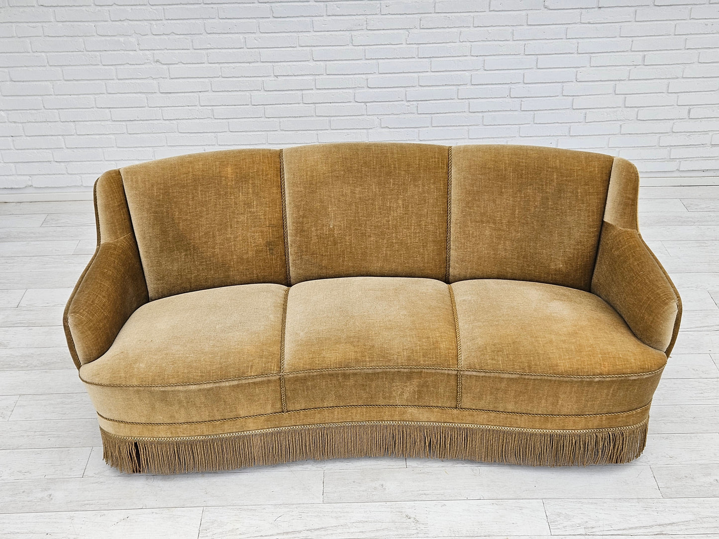 1970s, Danish 3-seater "Banana" sofa, original green velour.