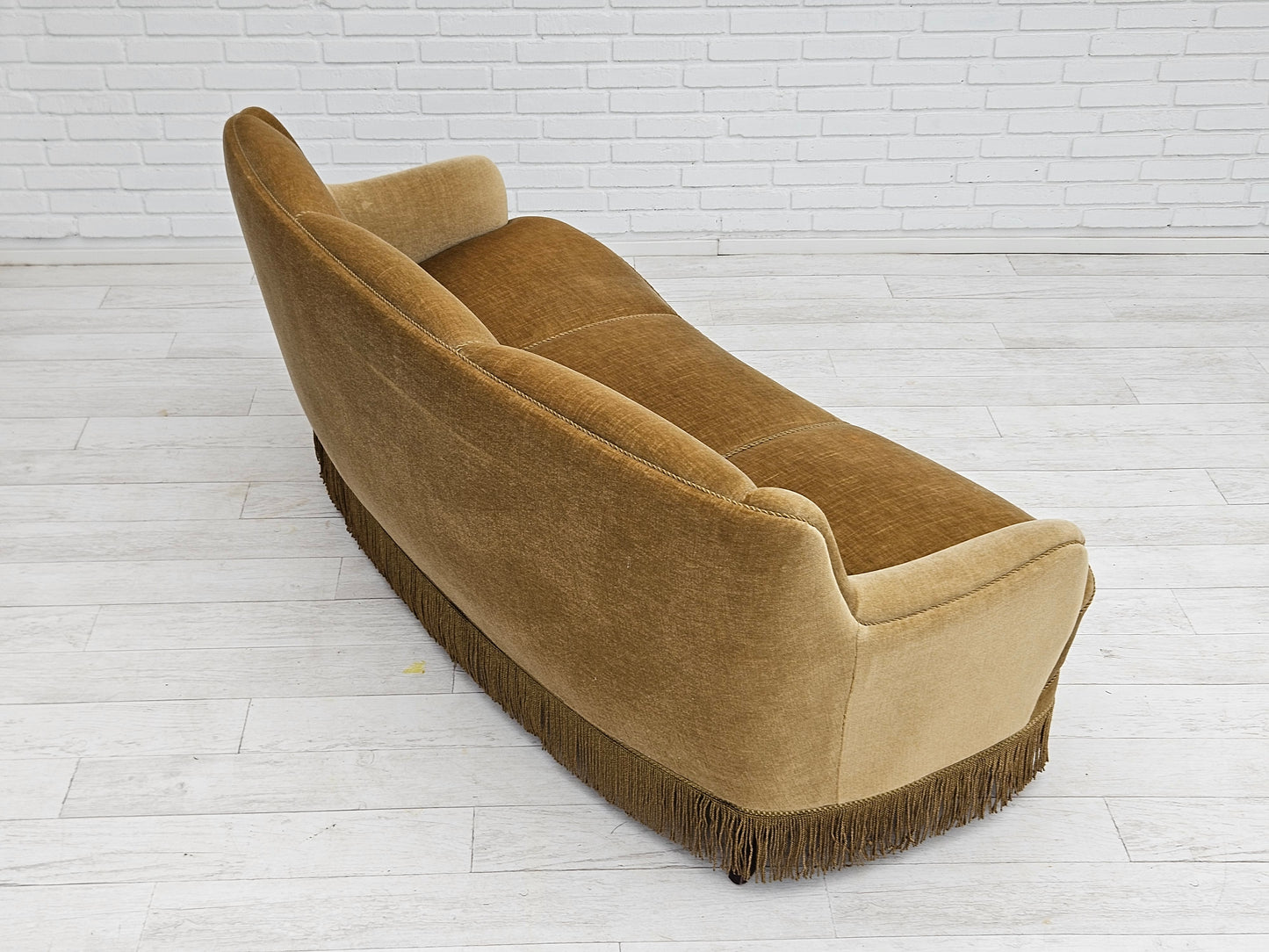 1970s, Danish 3-seater "Banana" sofa, original green velour.