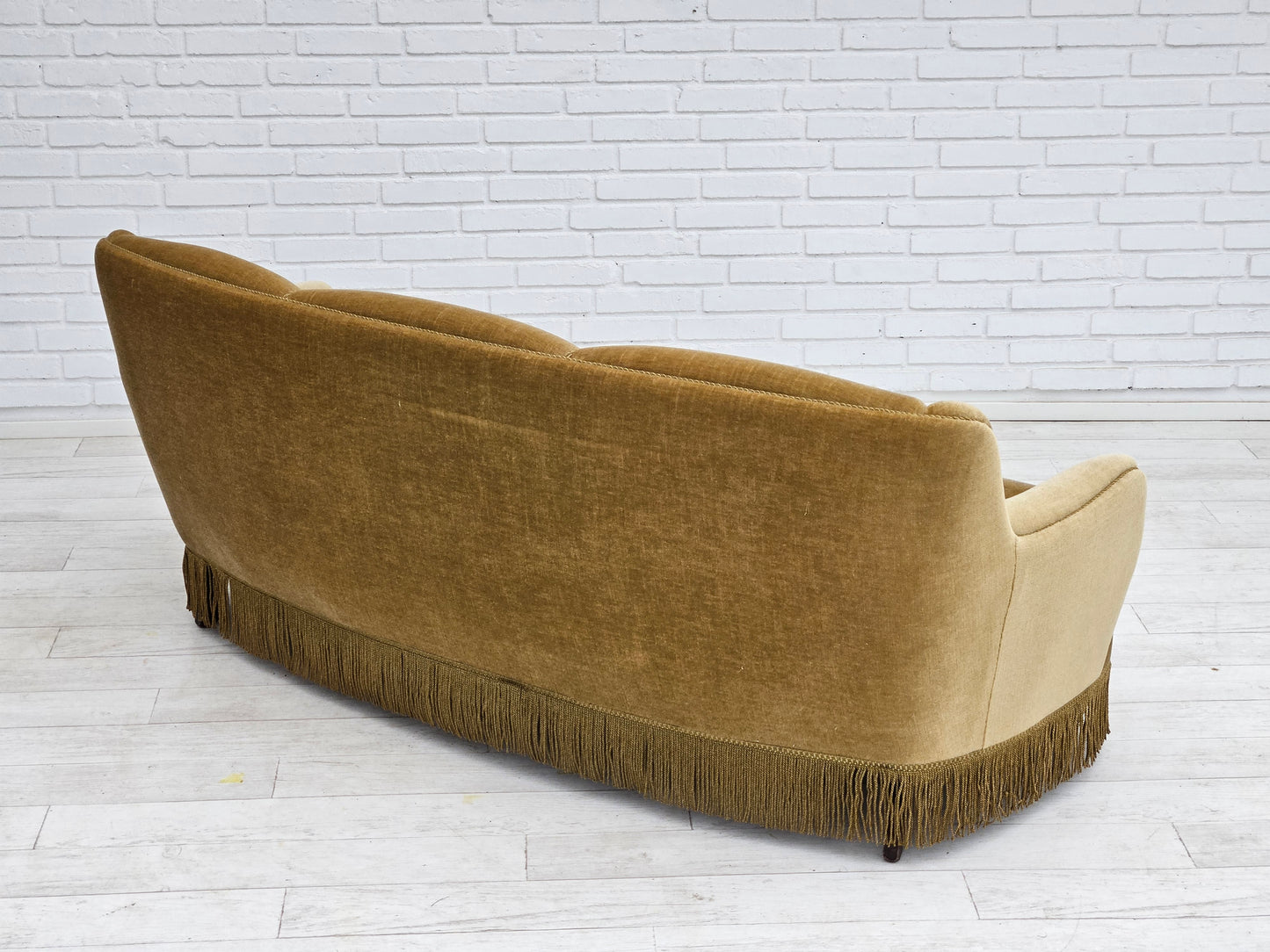 1970s, Danish 3-seater "Banana" sofa, original green velour.