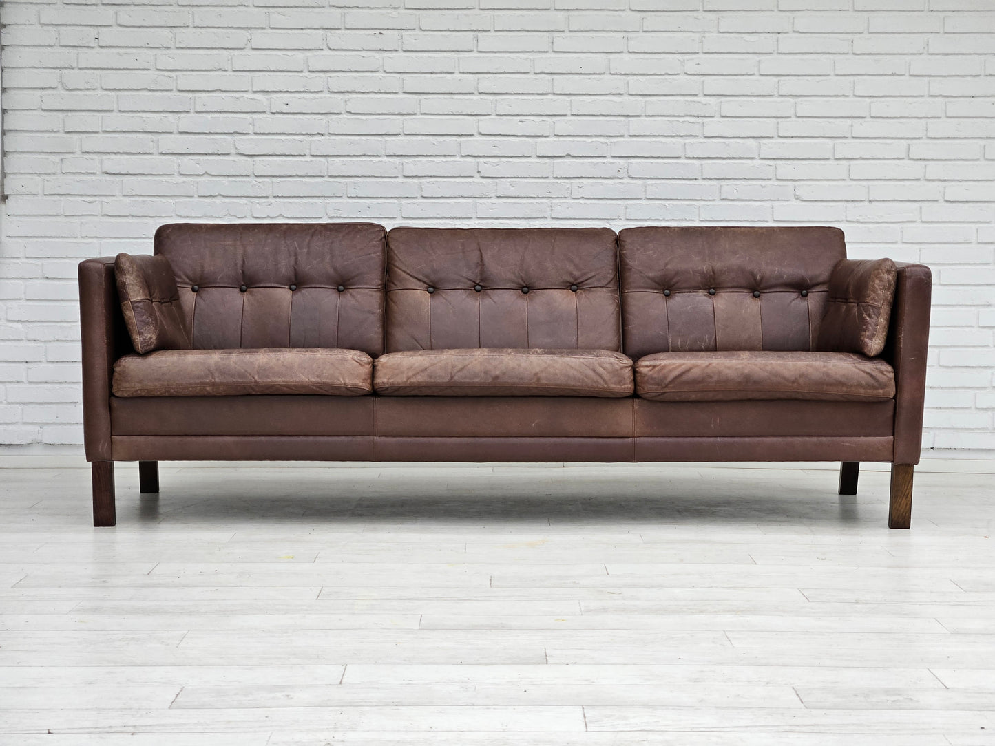 1970s, Danish 3-seater classic sofa, original brown leather.