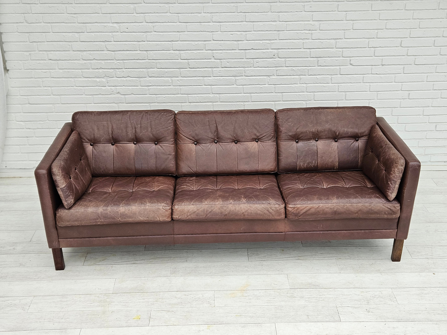 1970s, Danish 3-seater classic sofa, original brown leather.