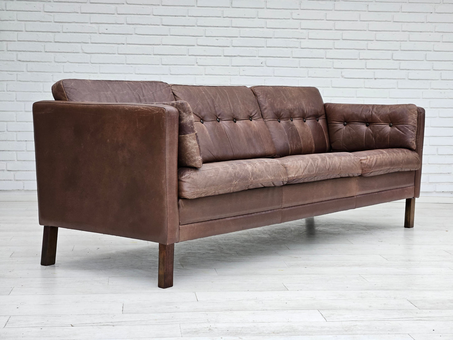 1970s, Danish 3-seater classic sofa, original brown leather.