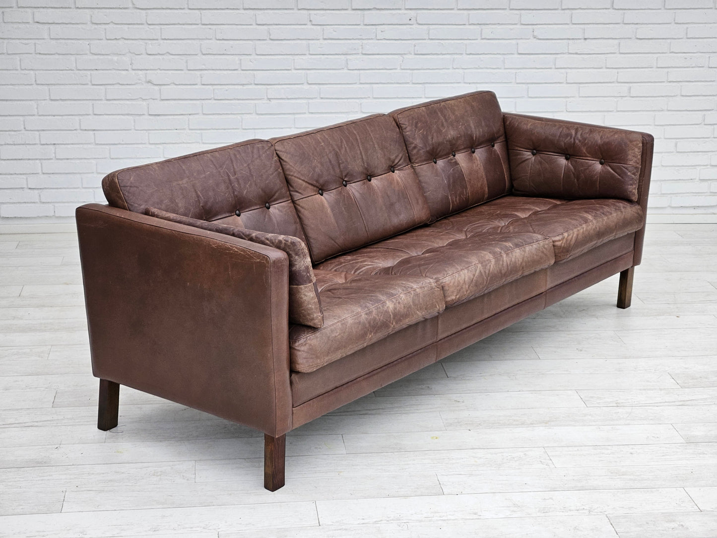 1970s, Danish 3-seater classic sofa, original brown leather.