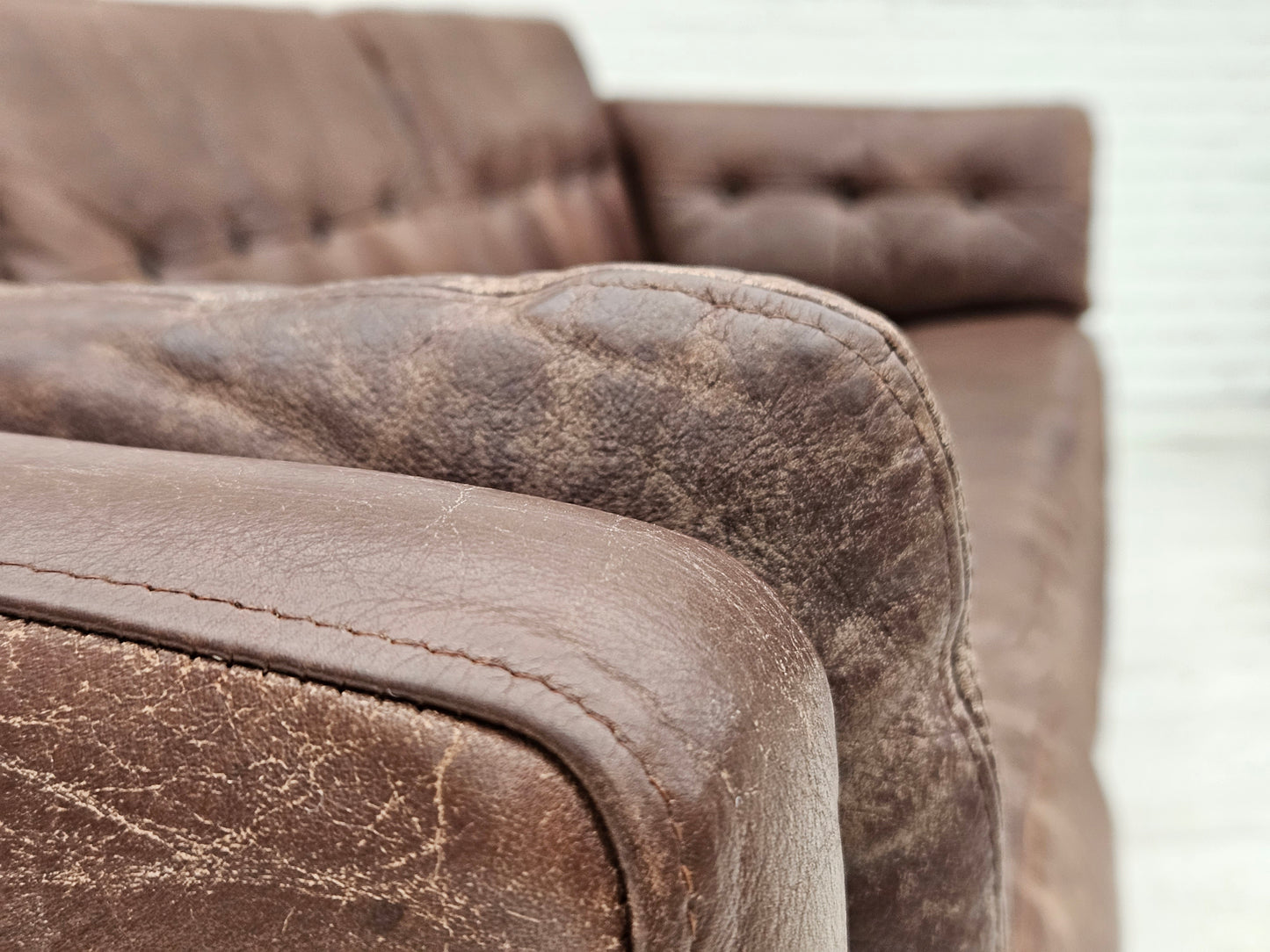 1970s, Danish 3-seater classic sofa, original brown leather.