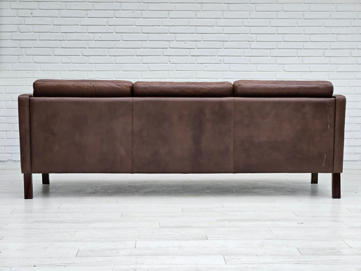 1970s, Danish 3-seater classic sofa, original brown leather.