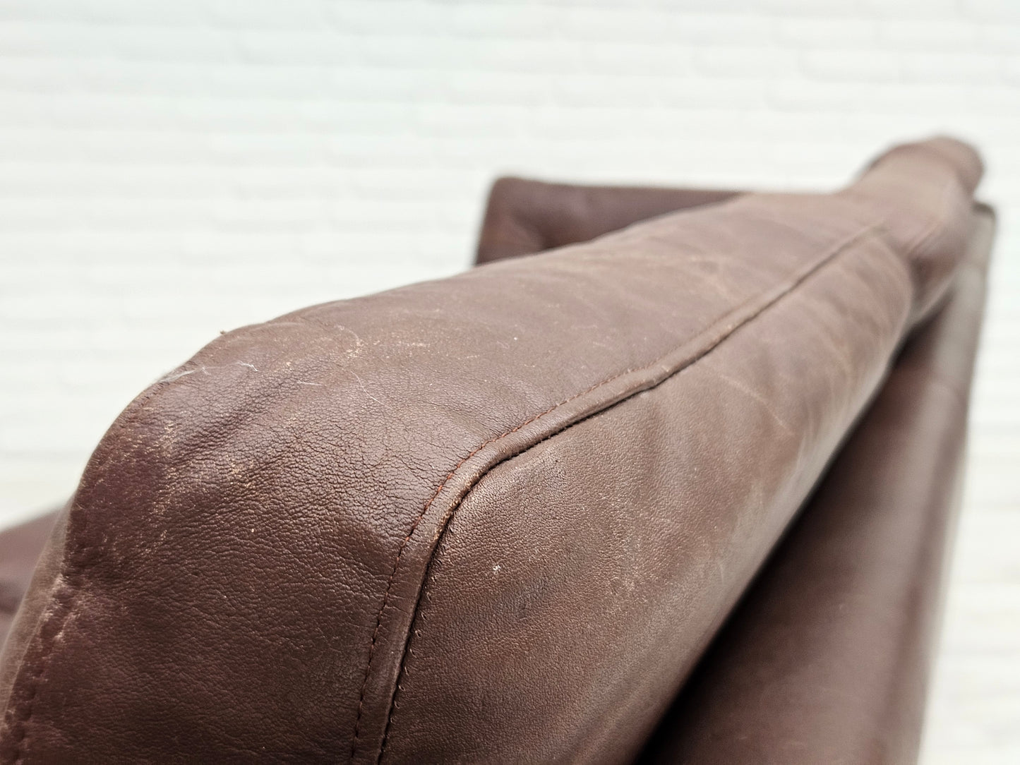 1970s, Danish 3-seater classic sofa, original brown leather.