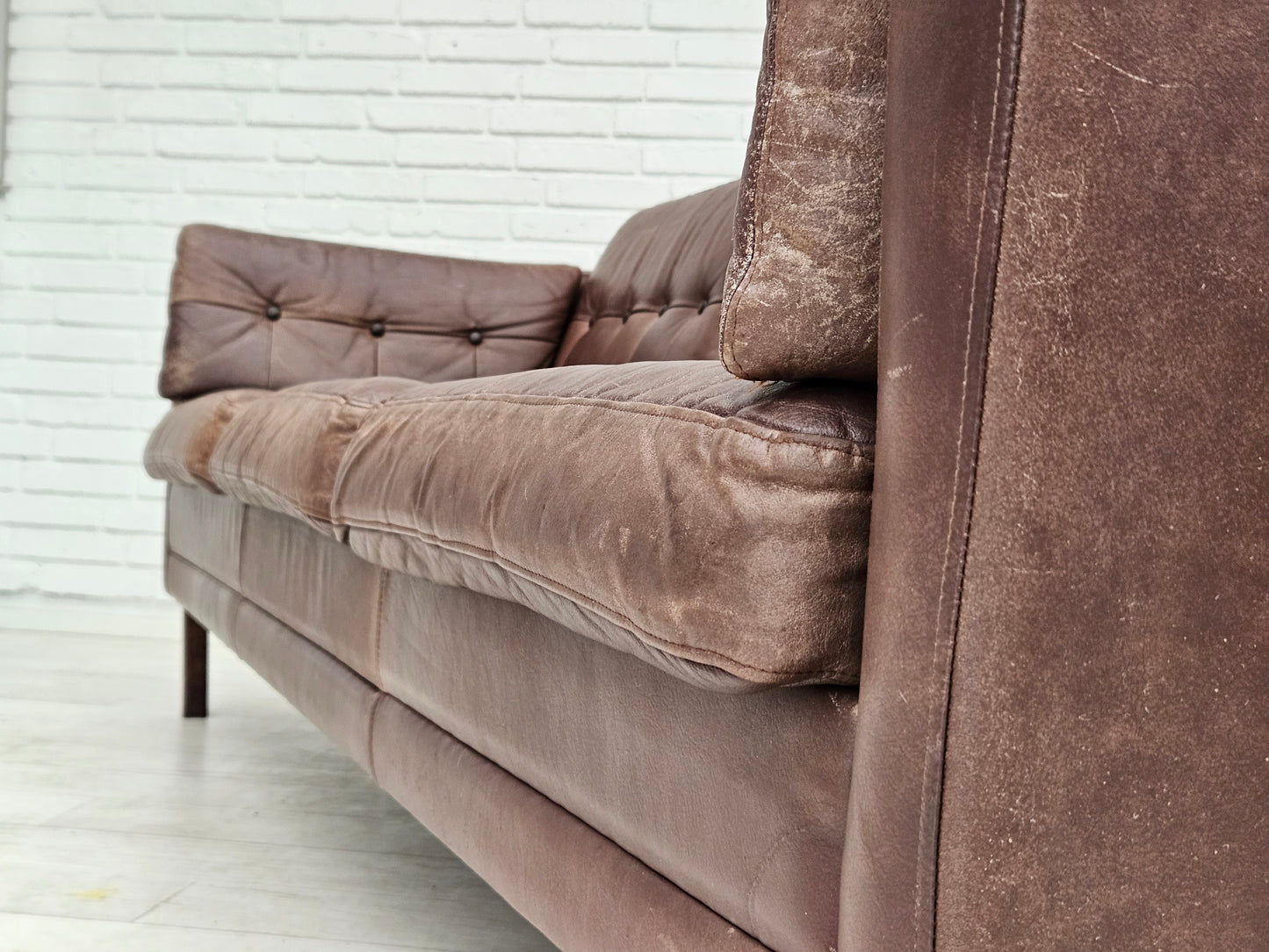 1970s, Danish 3-seater classic sofa, original brown leather.