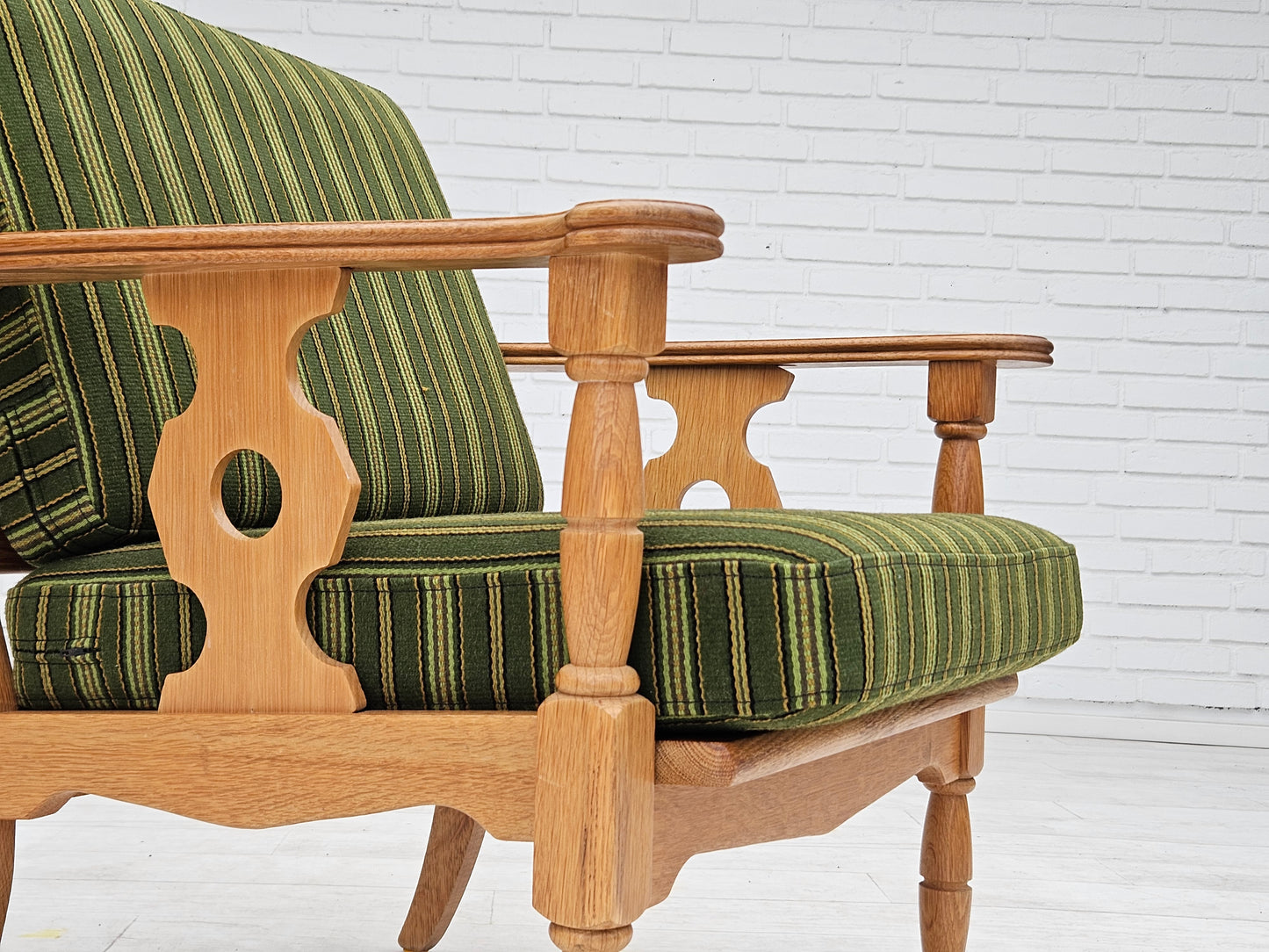 1970s, Danish design, oak wood armchair in furniture wool, original condition.