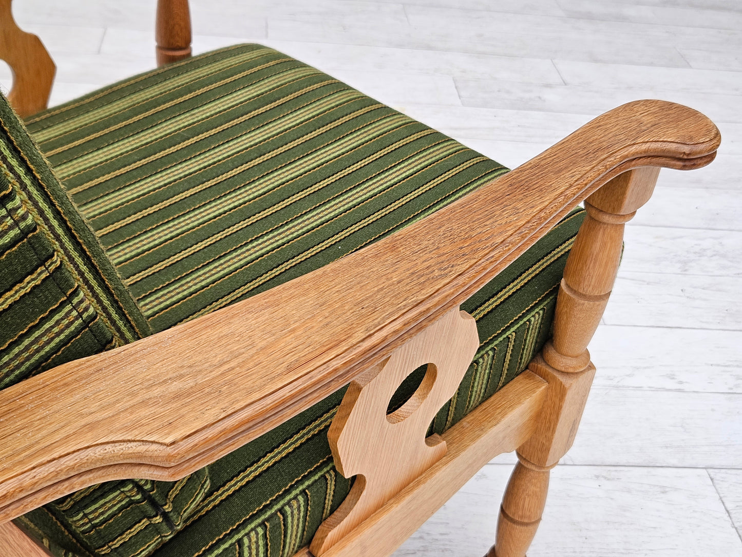 1970s, Danish design, oak wood armchair in furniture wool, original condition.