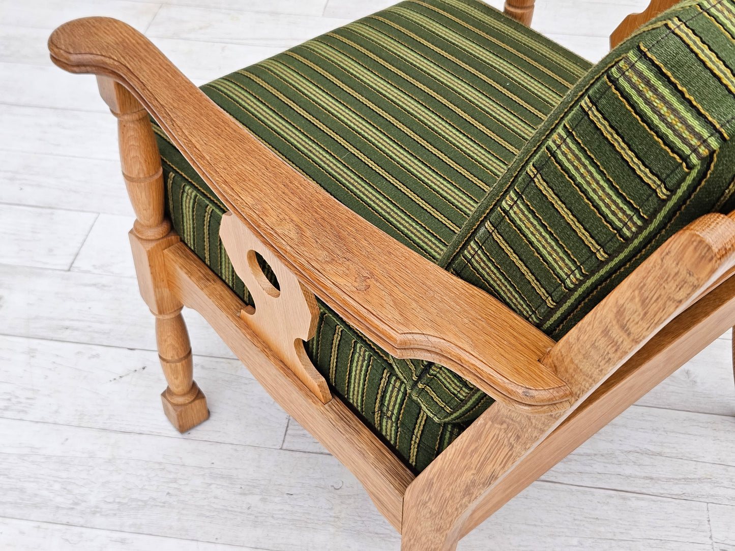 1970s, Danish design, oak wood armchair in furniture wool, original condition.