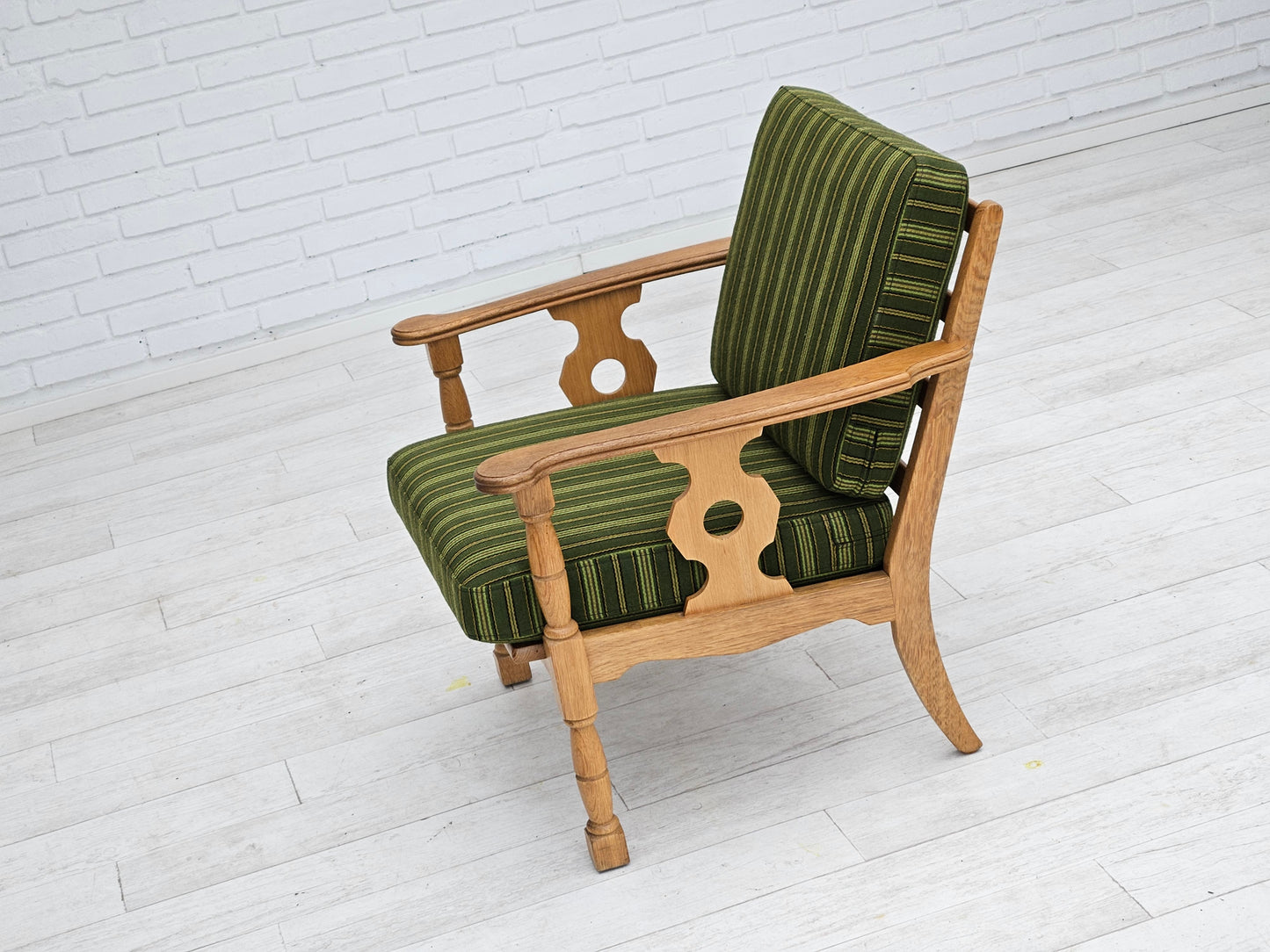 1970s, Danish design, oak wood armchair in furniture wool, original condition.