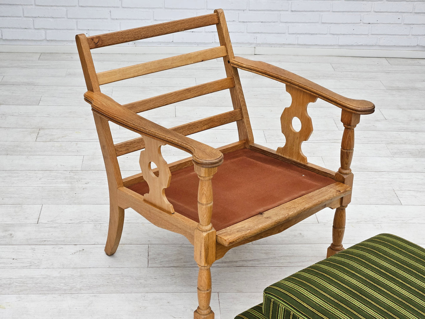 1970s, Danish design, oak wood armchair in furniture wool, original condition.