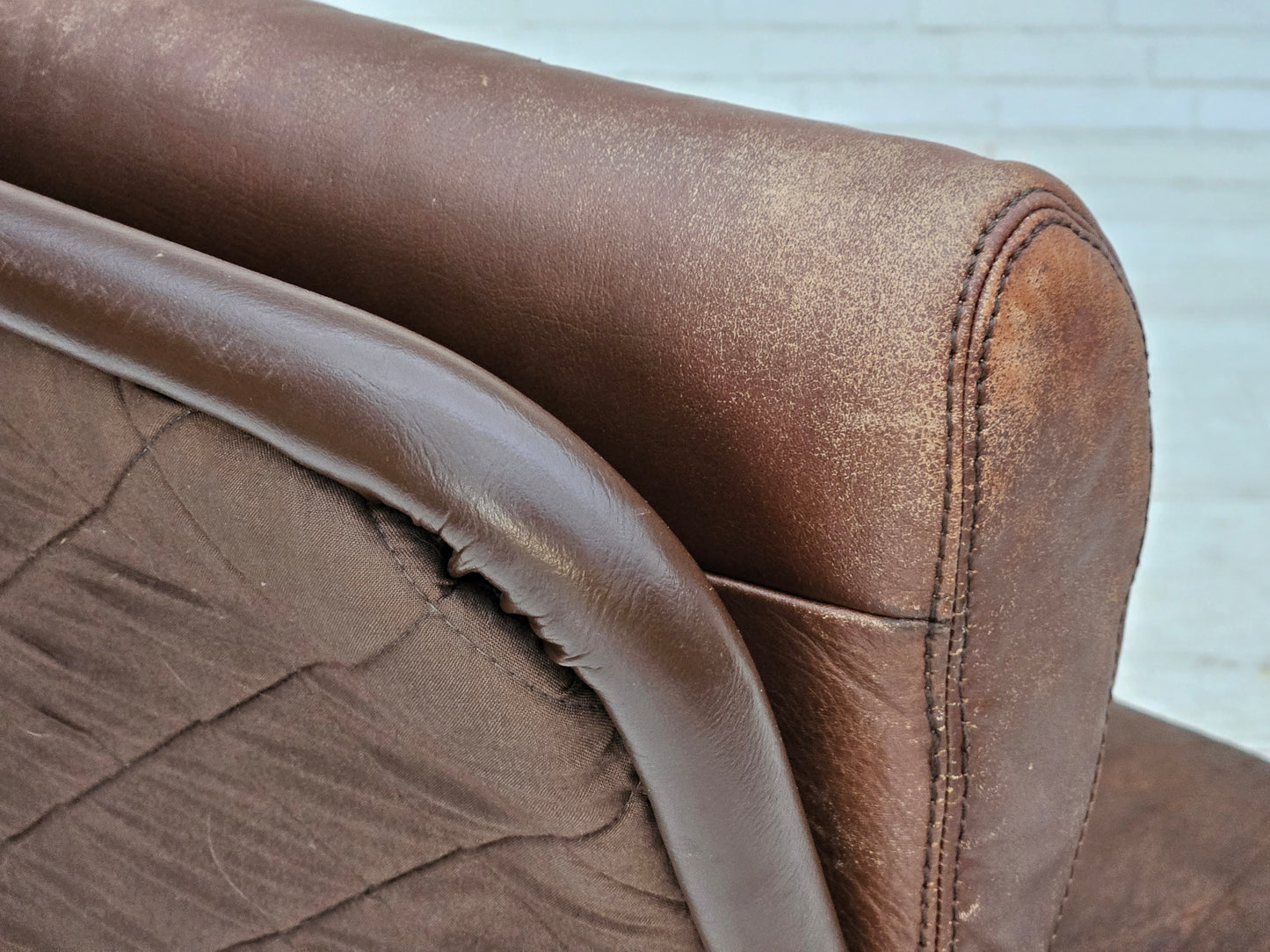 1970s, Danish adjustable lounge chair with footstool, brown leather, by Skippers Møbler.