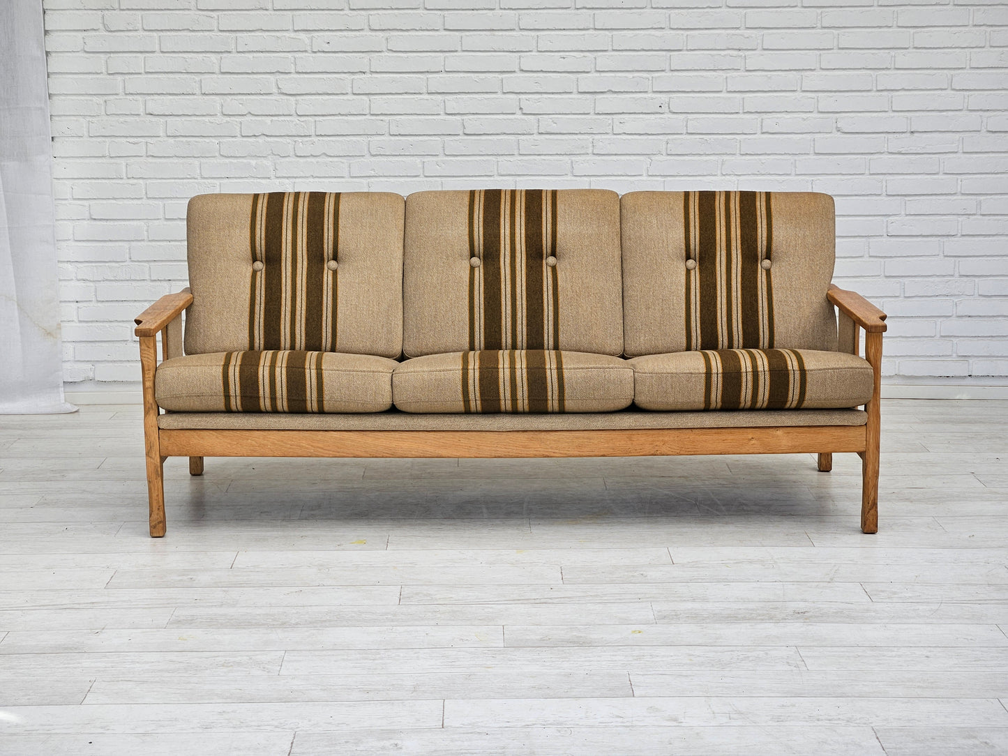 1970s, Danish 3 seater sofa, original very good condition, wool, oak wood.