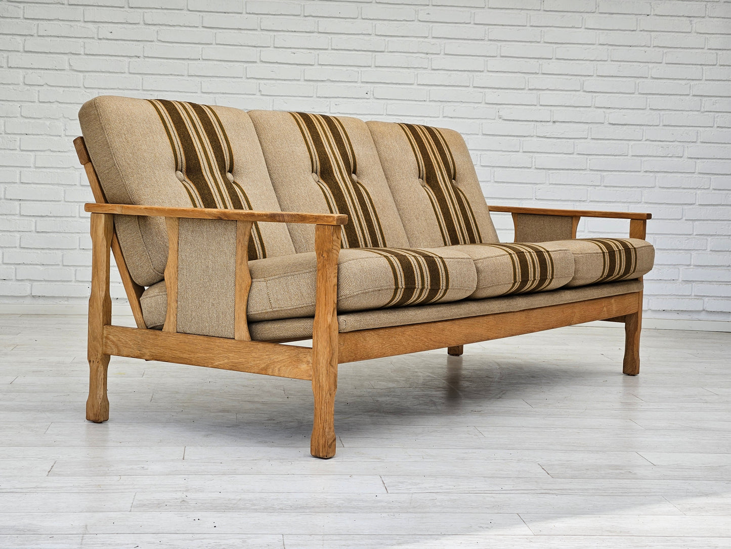 1970s, Danish 3 seater sofa, original very good condition, wool, oak wood.