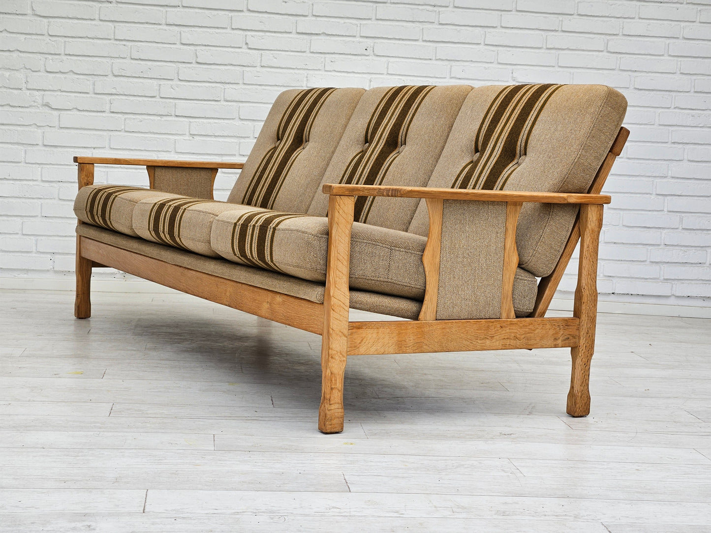 1970s, Danish 3 seater sofa, original very good condition, wool, oak wood.