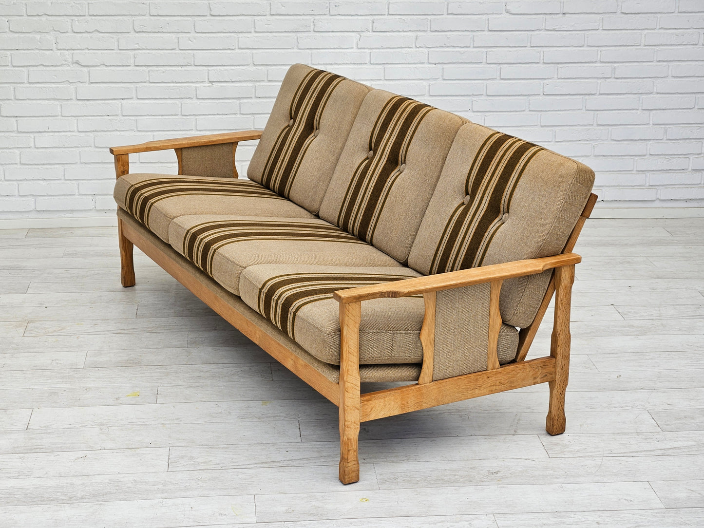 1970s, Danish 3 seater sofa, original very good condition, wool, oak wood.