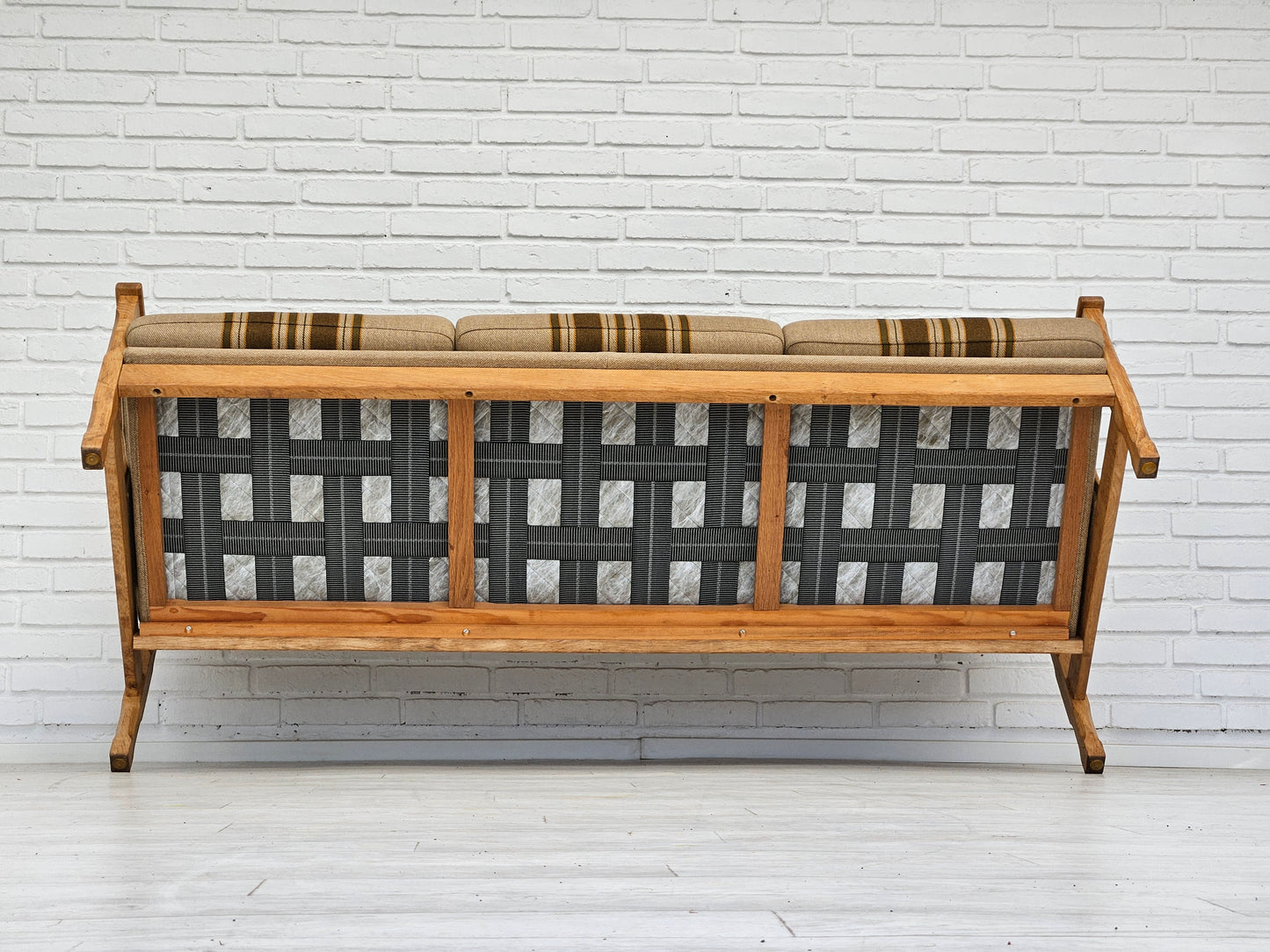 1970s, Danish 3 seater sofa, original very good condition, wool, oak wood.