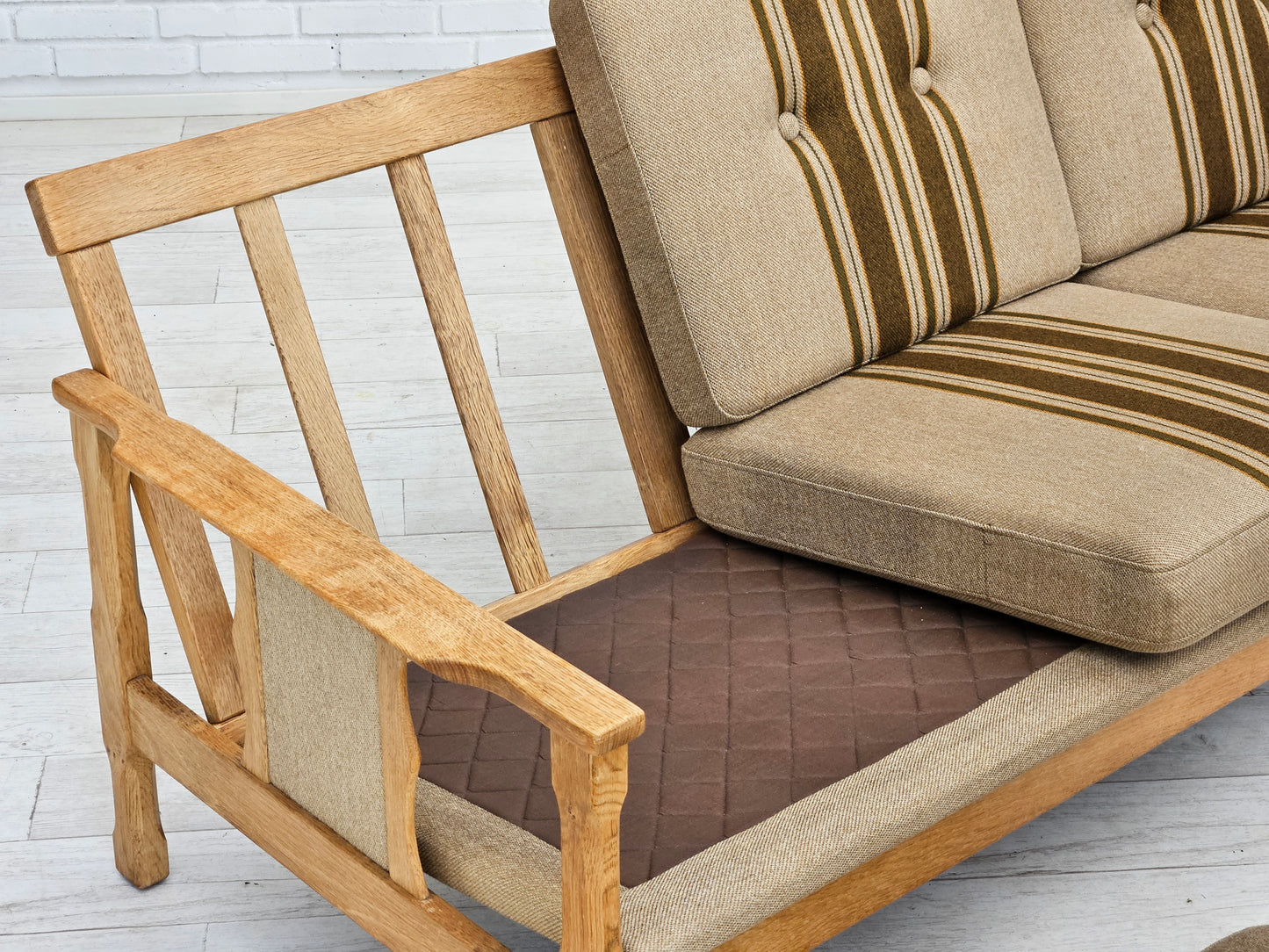 1970s, Danish 3 seater sofa, original very good condition, wool, oak wood.