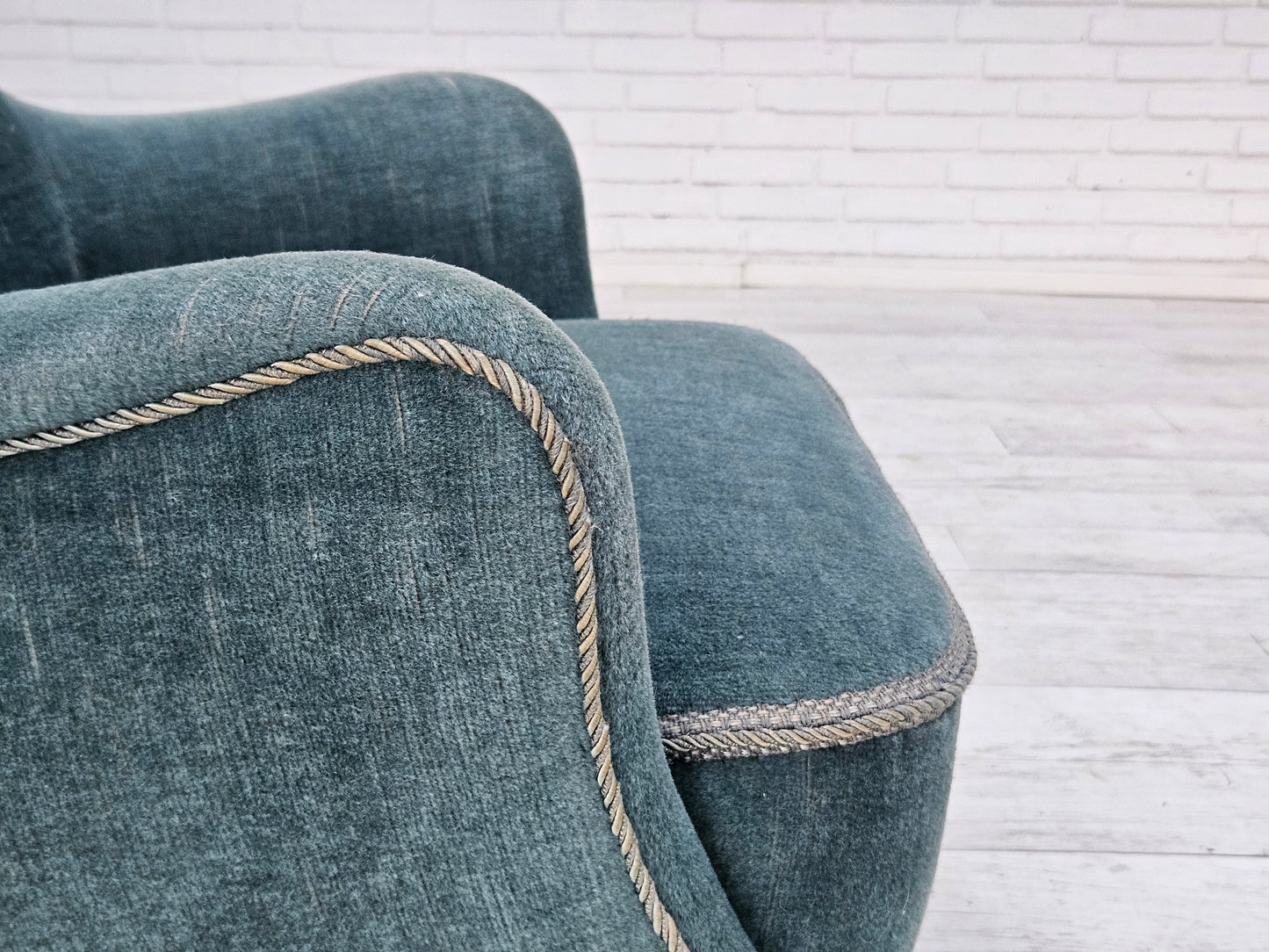 1960s, Danish armchair, original upholstery, light blue velour, good condition.