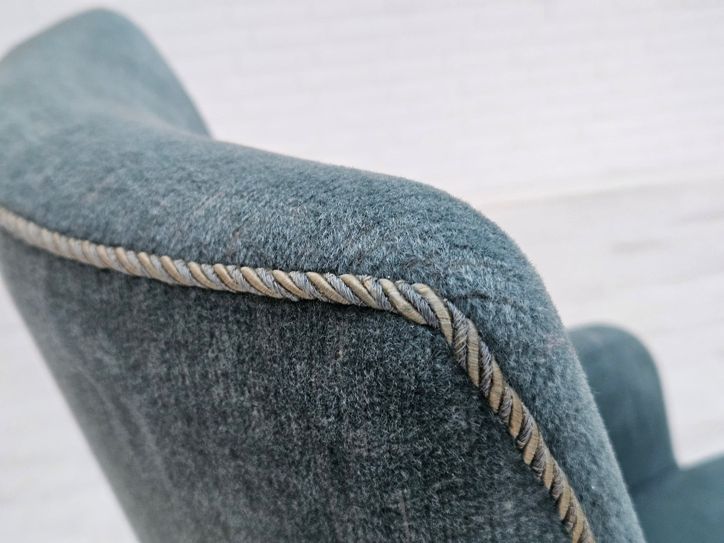 1960s, Danish armchair, original upholstery, light blue velour, good condition.