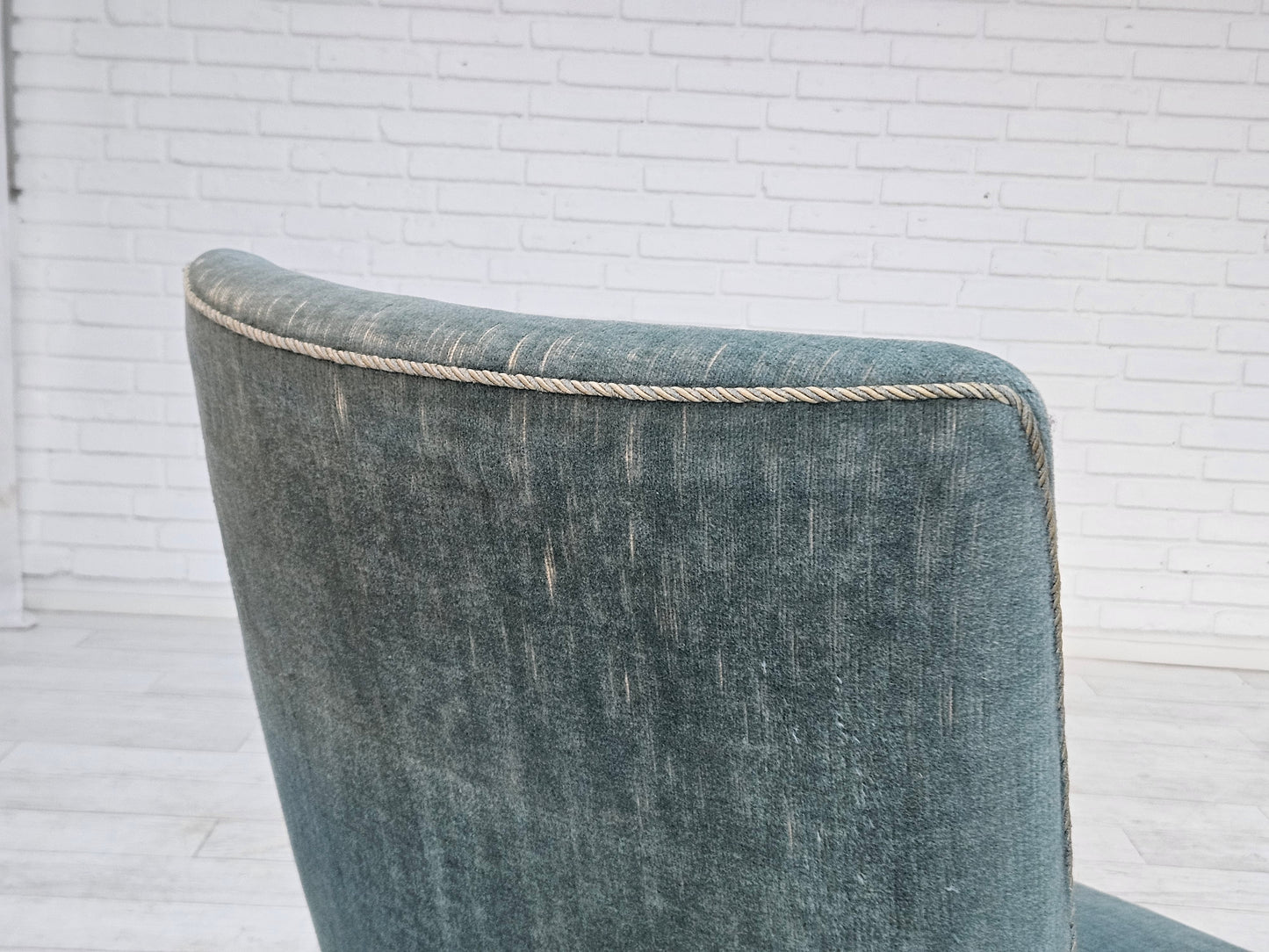 1960s, Danish armchair, original upholstery, light blue velour, good condition.