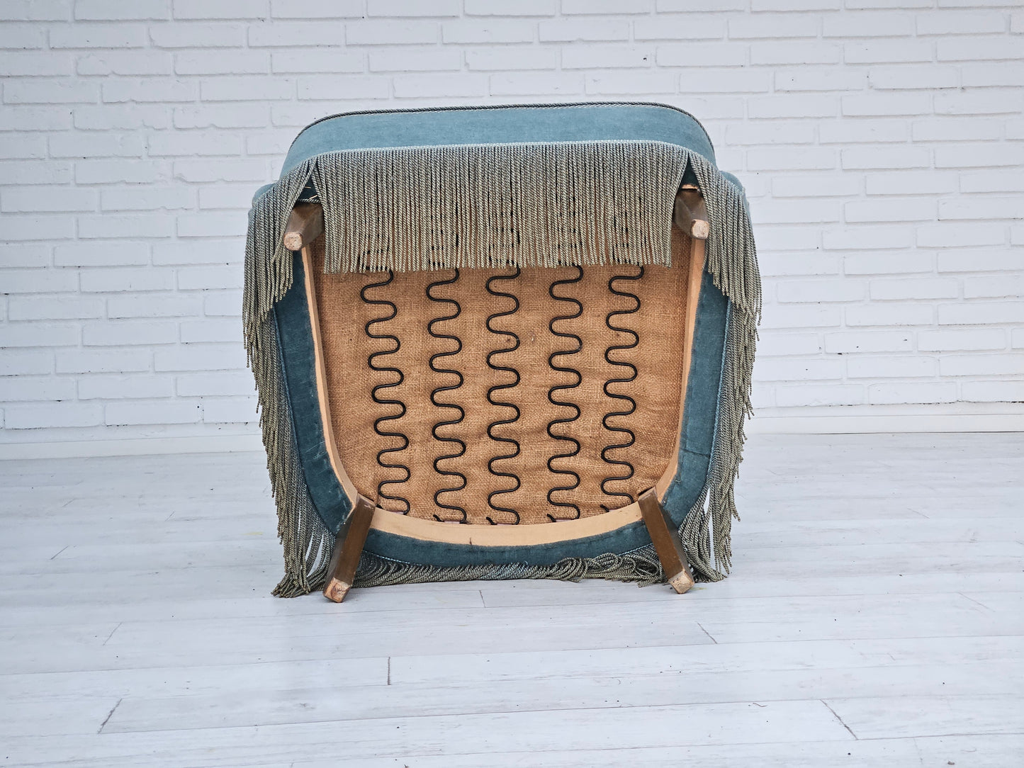 1960s, Danish armchair, original upholstery, light blue velour, good condition.