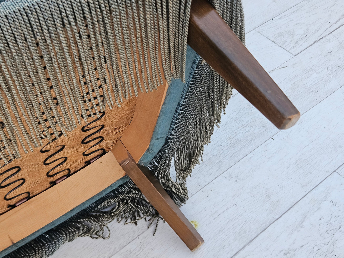 1960s, Danish armchair, original upholstery, light blue velour, good condition.